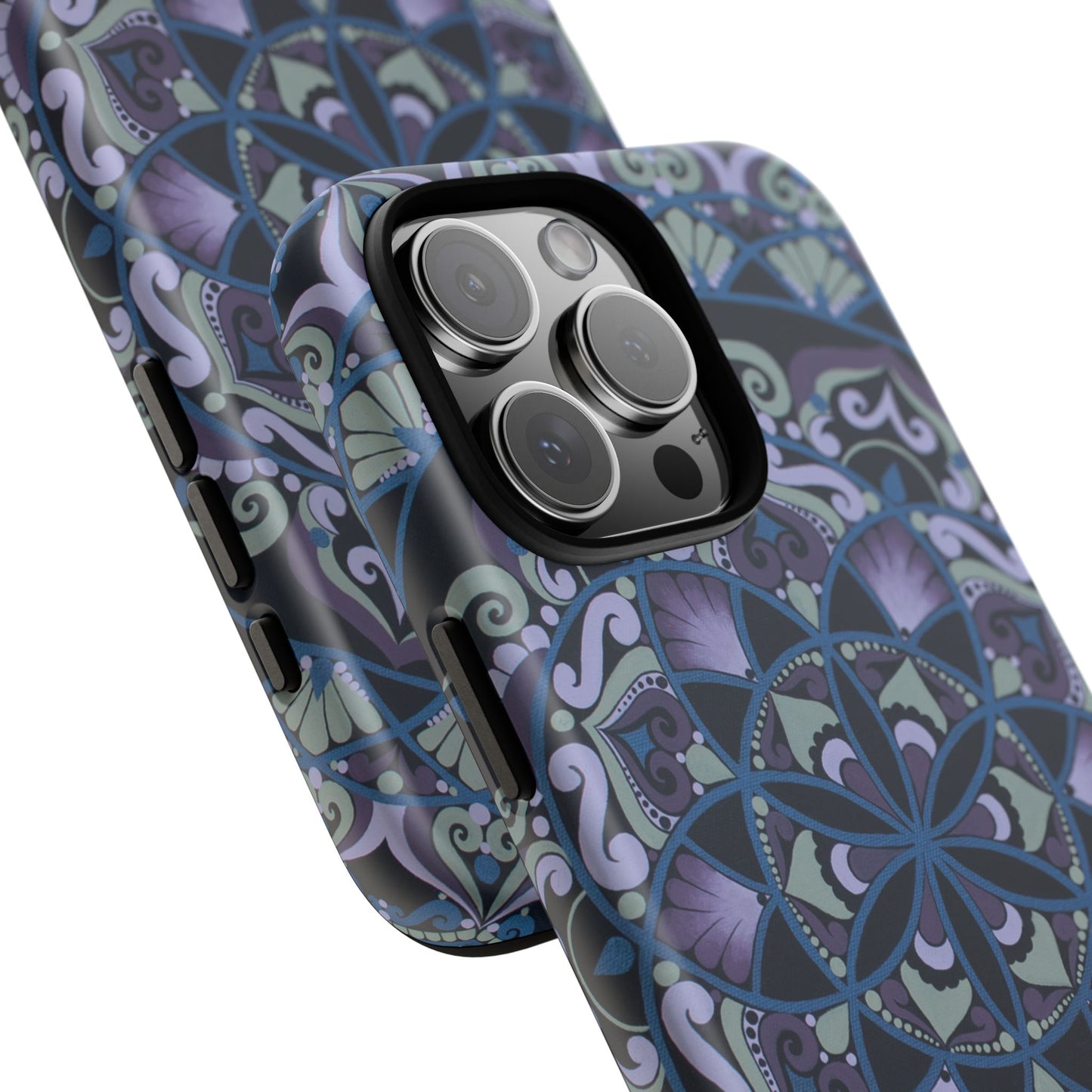 "Wisteria Bloom" Mandala Floral Tough Phone Case — Purple Blue Boho Protective Cover