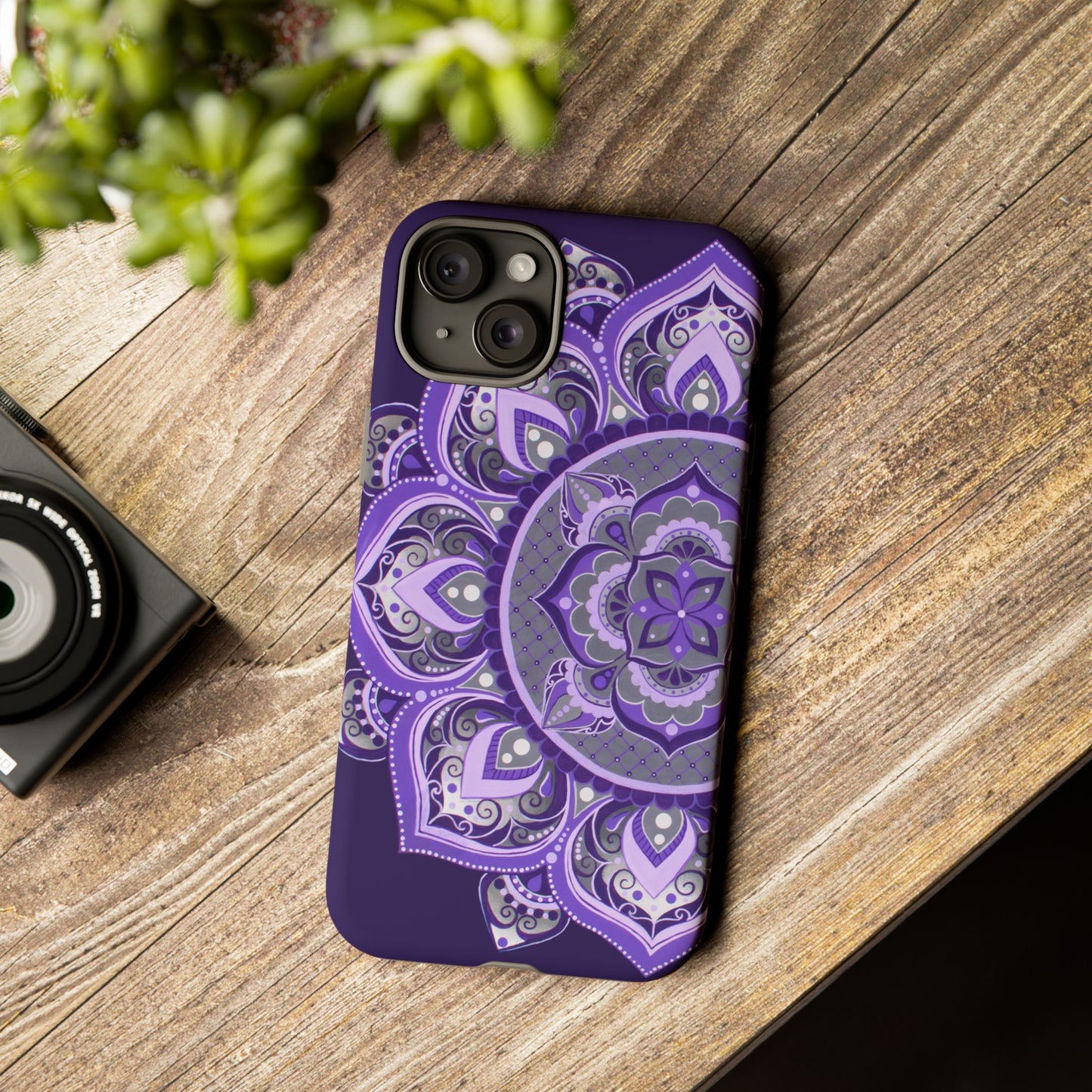 Purple Mandala Tough Phone Case — Protective Floral Boho Phone Cover