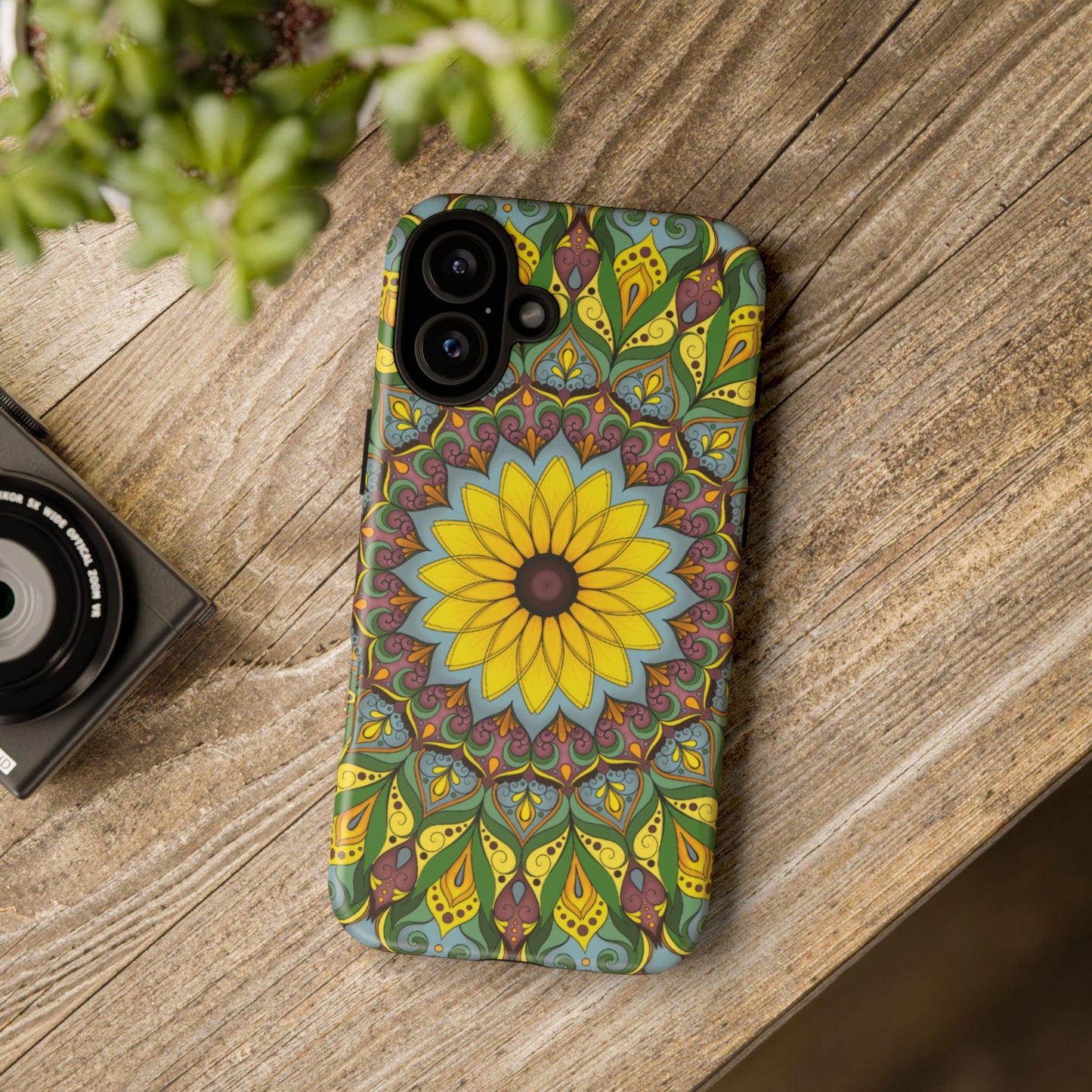 "Black Eyed Susan" Mandala Phone Case — Floral Boho Tough Case