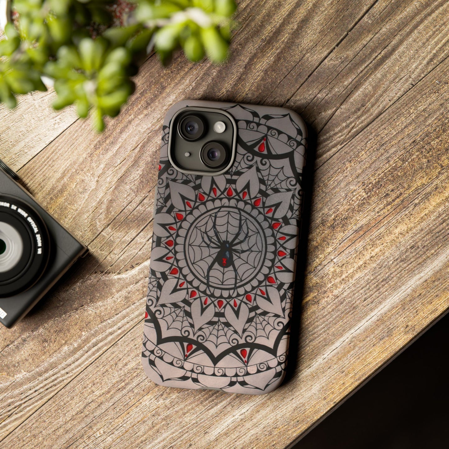 Mandala Spider Tough Phone Case - Gothic Red & Black Protective Cover