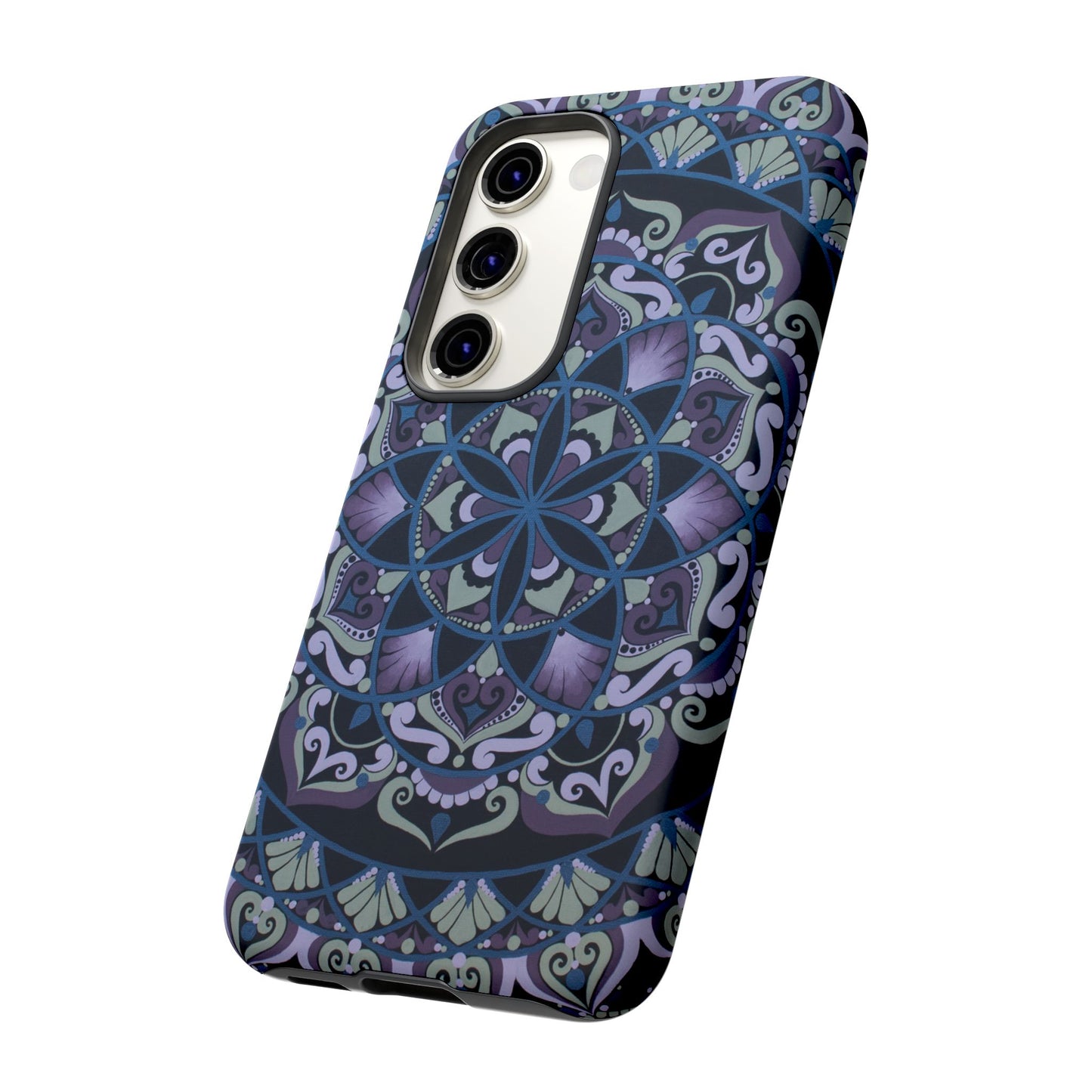 "Wisteria Bloom" Mandala Floral Tough Phone Case — Purple Blue Boho Protective Cover