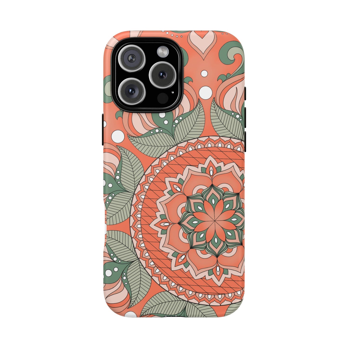 "Persimmon" Mandala Floral Phone Case — Boho Coral Green Protective Cover
