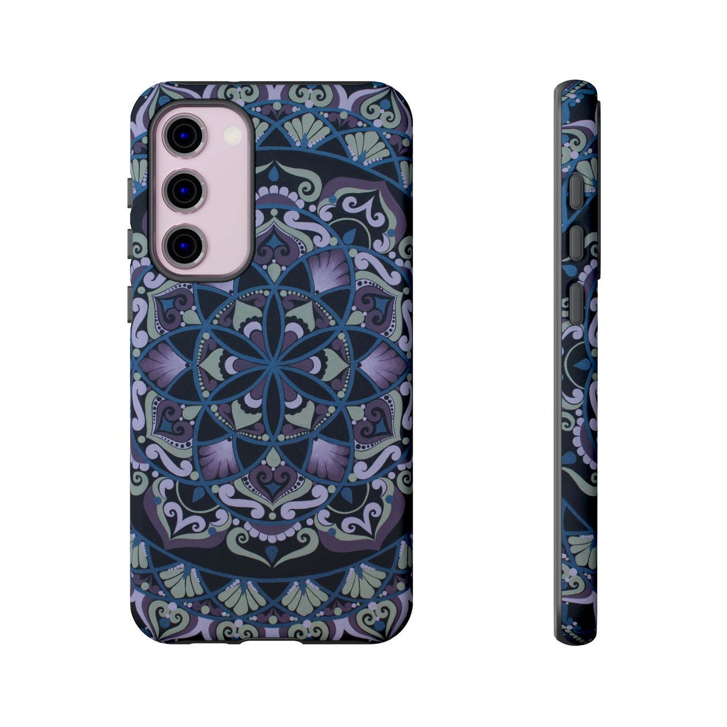 "Wisteria Bloom" Mandala Floral Tough Phone Case — Purple Blue Boho Protective Cover