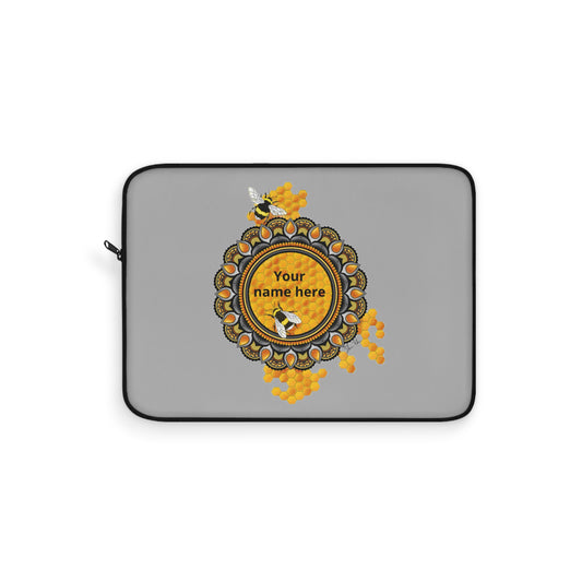 Personalized Honeybee Laptop Sleeve — Custom Name Botanical Mandala Design