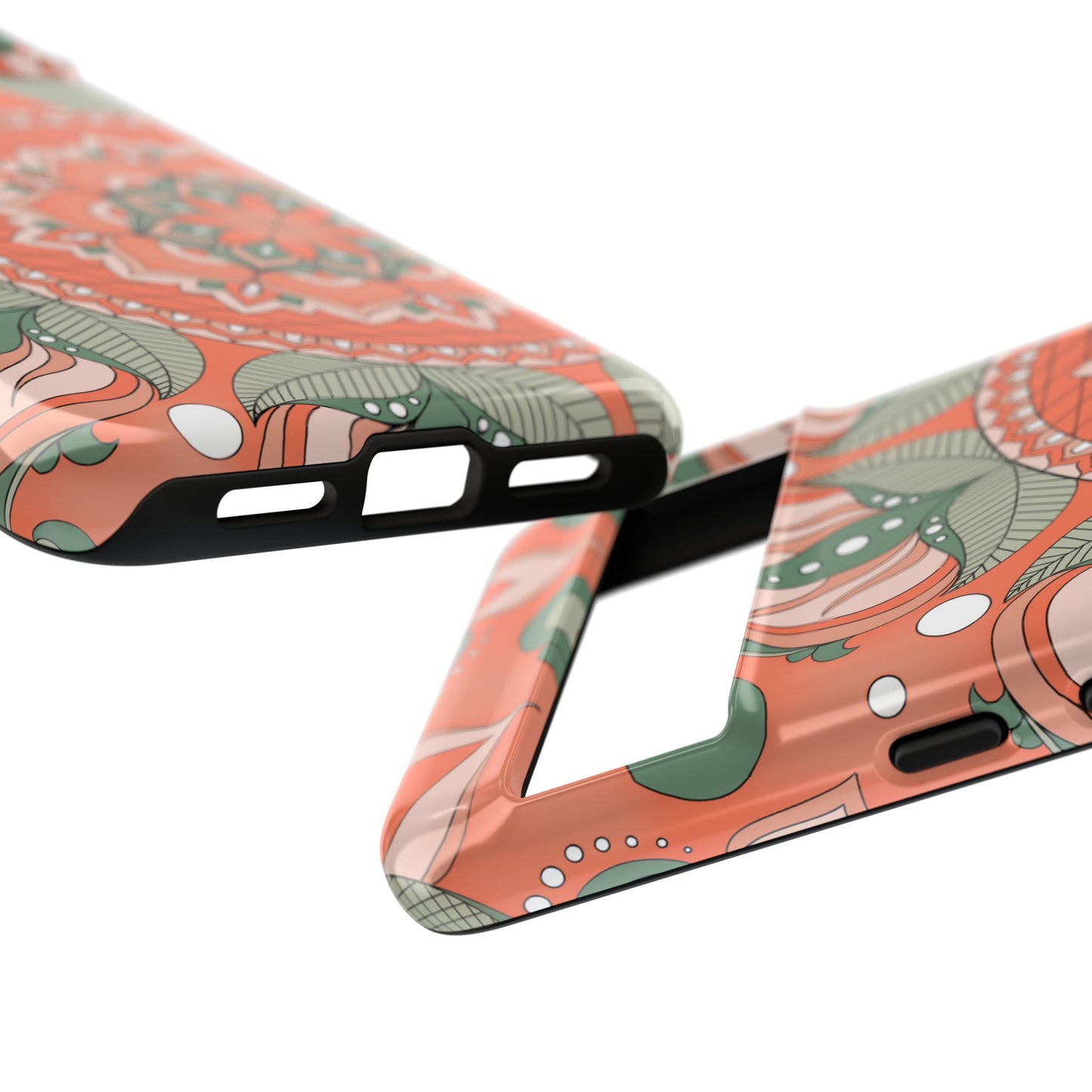 "Persimmon" Mandala Floral Phone Case — Boho Coral Green Protective Cover