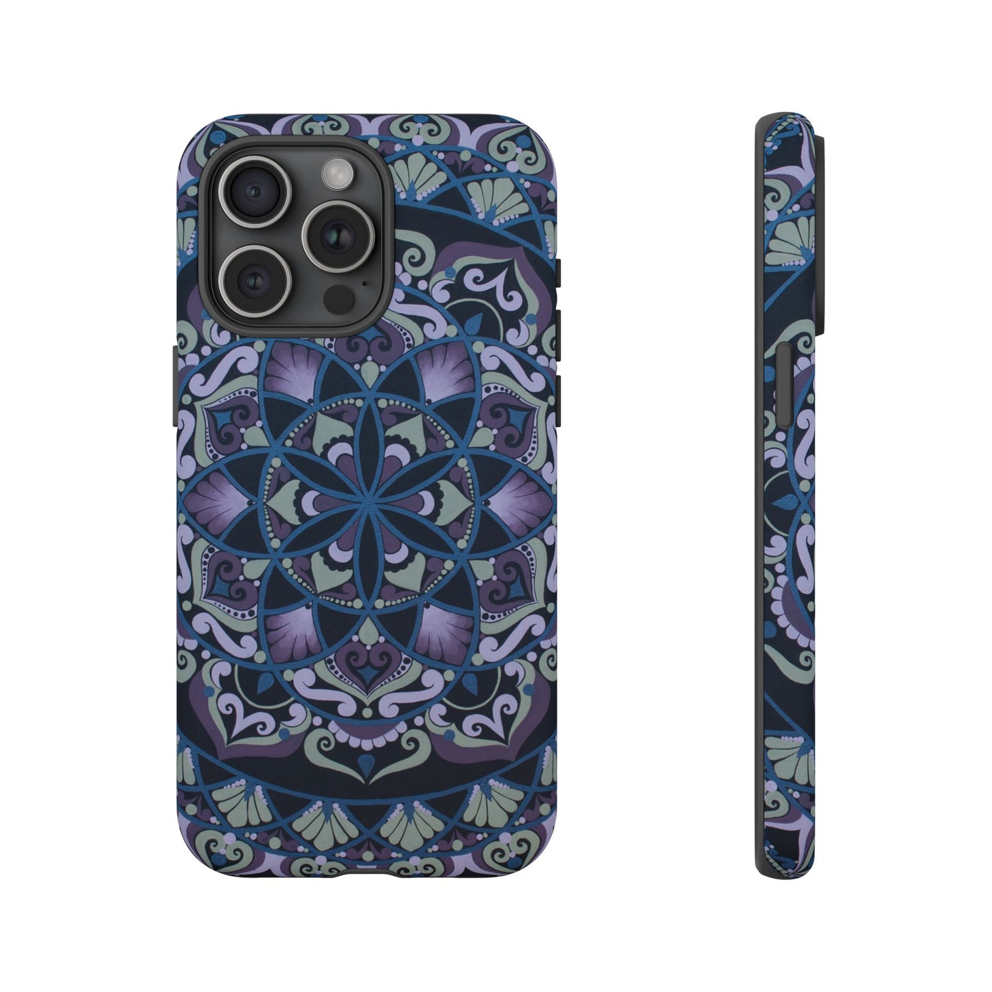 "Wisteria Bloom" Mandala Floral Tough Phone Case — Purple Blue Boho Protective Cover