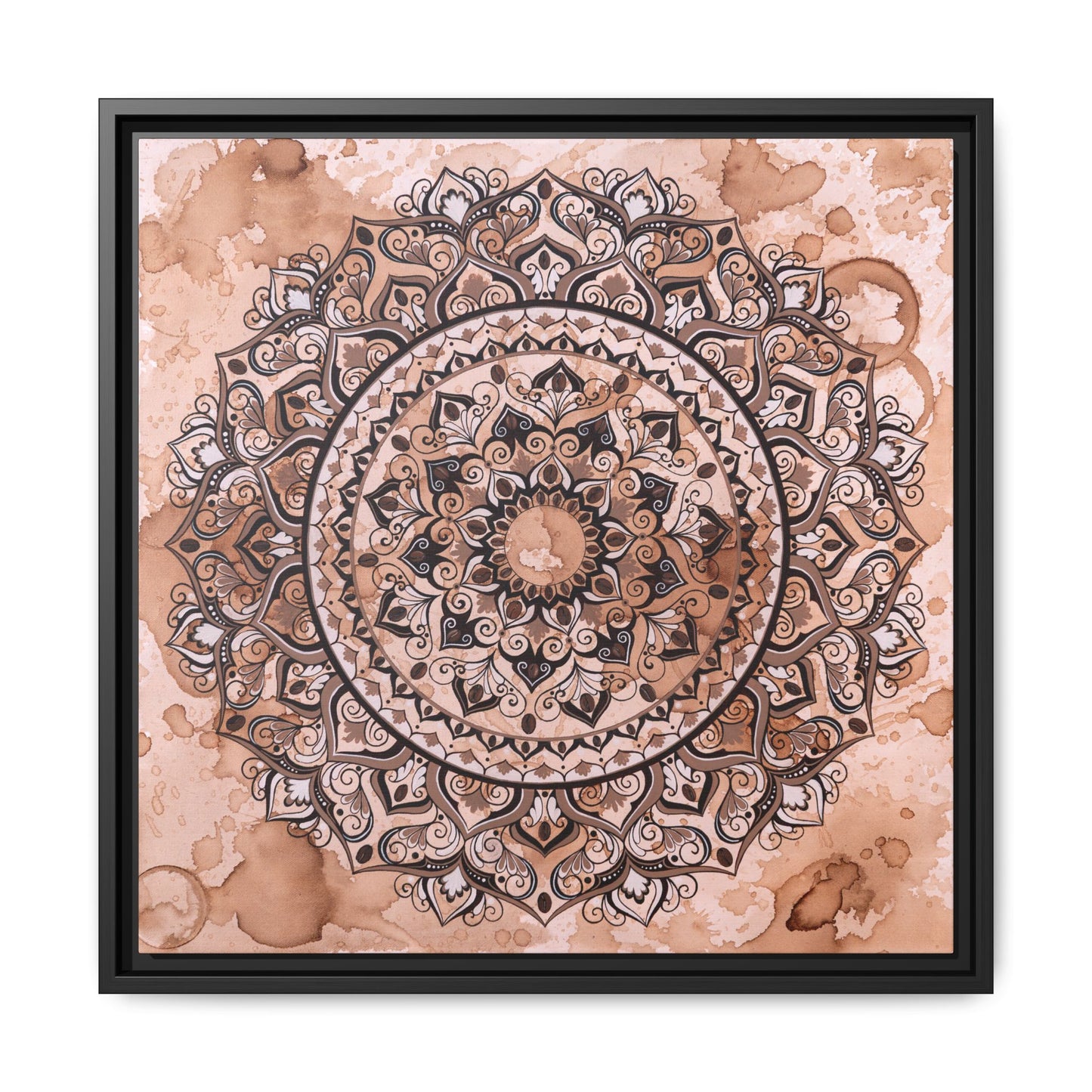 "Espresso Beans" Mandala Wall Art Canvas — Brown Watercolor Framed Print