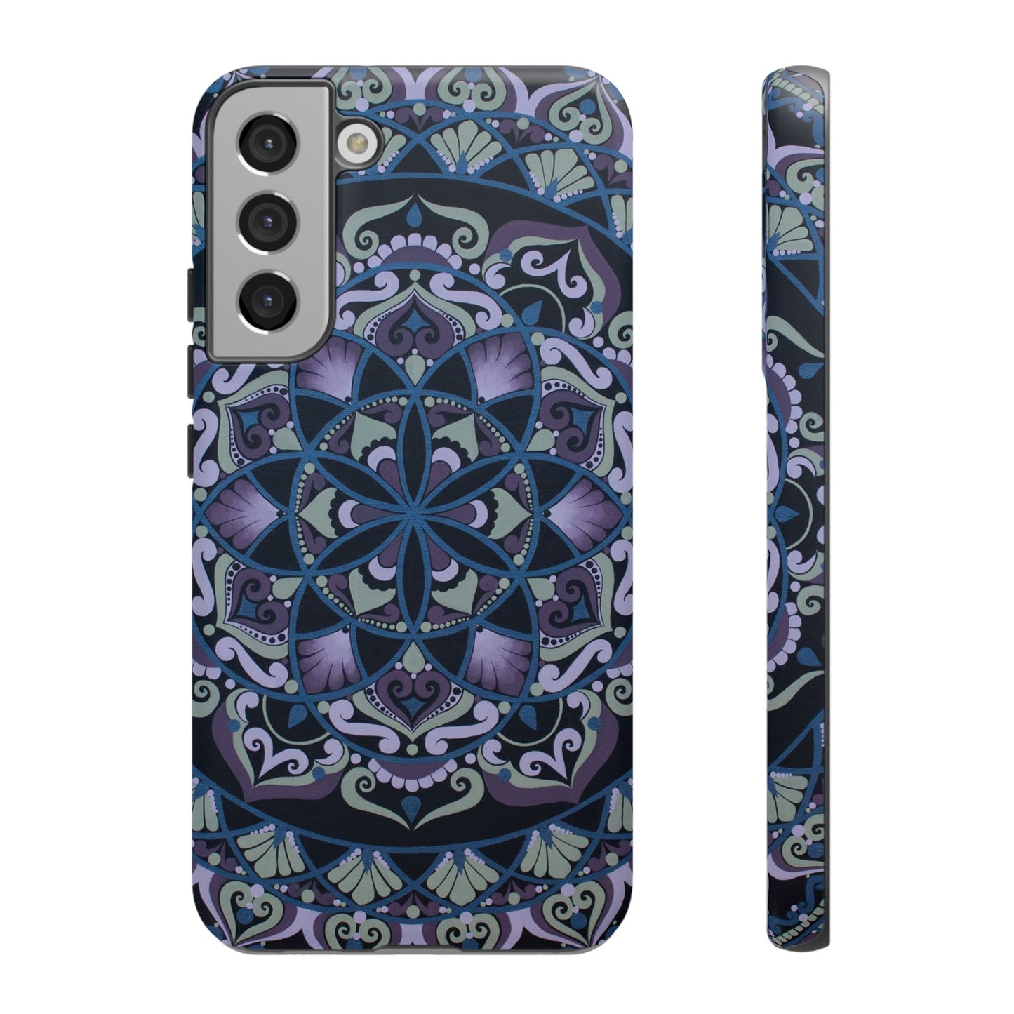 "Wisteria Bloom" Mandala Floral Tough Phone Case — Purple Blue Boho Protective Cover