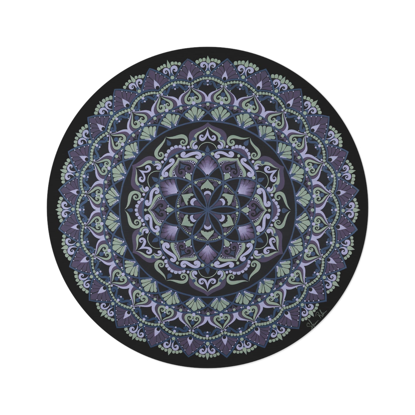 "Wisteria Bloom" Bohemian Mandala Round Rug — Purple Floral Meditation Decor