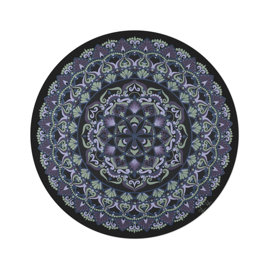 "Wisteria Bloom" Bohemian Mandala Round Rug — Purple Floral Meditation Decor