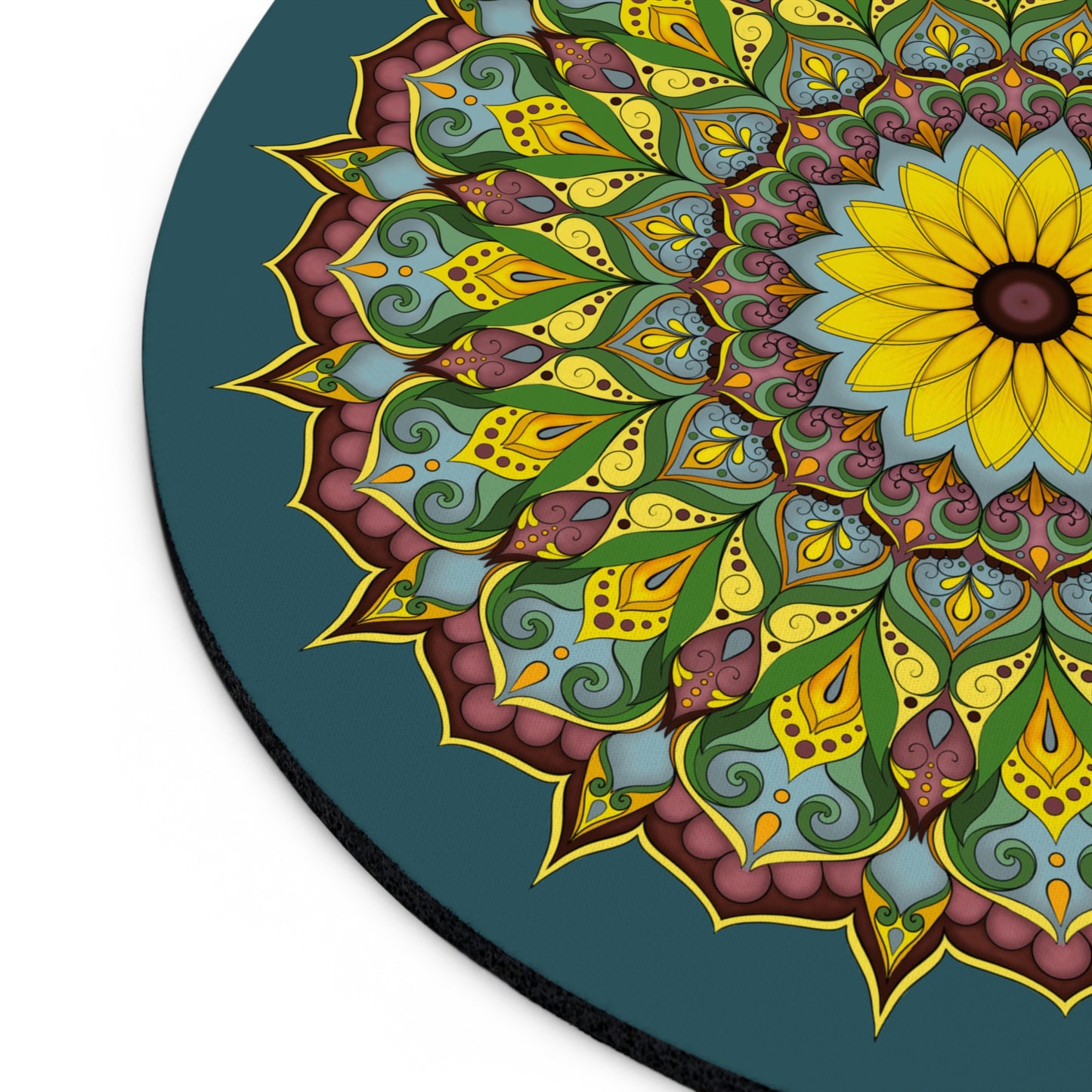 Black-eyed Susan Mandala Mouse Pad — Round Floral Desk Mat for Home Office, Boho Zen Desk Accessory