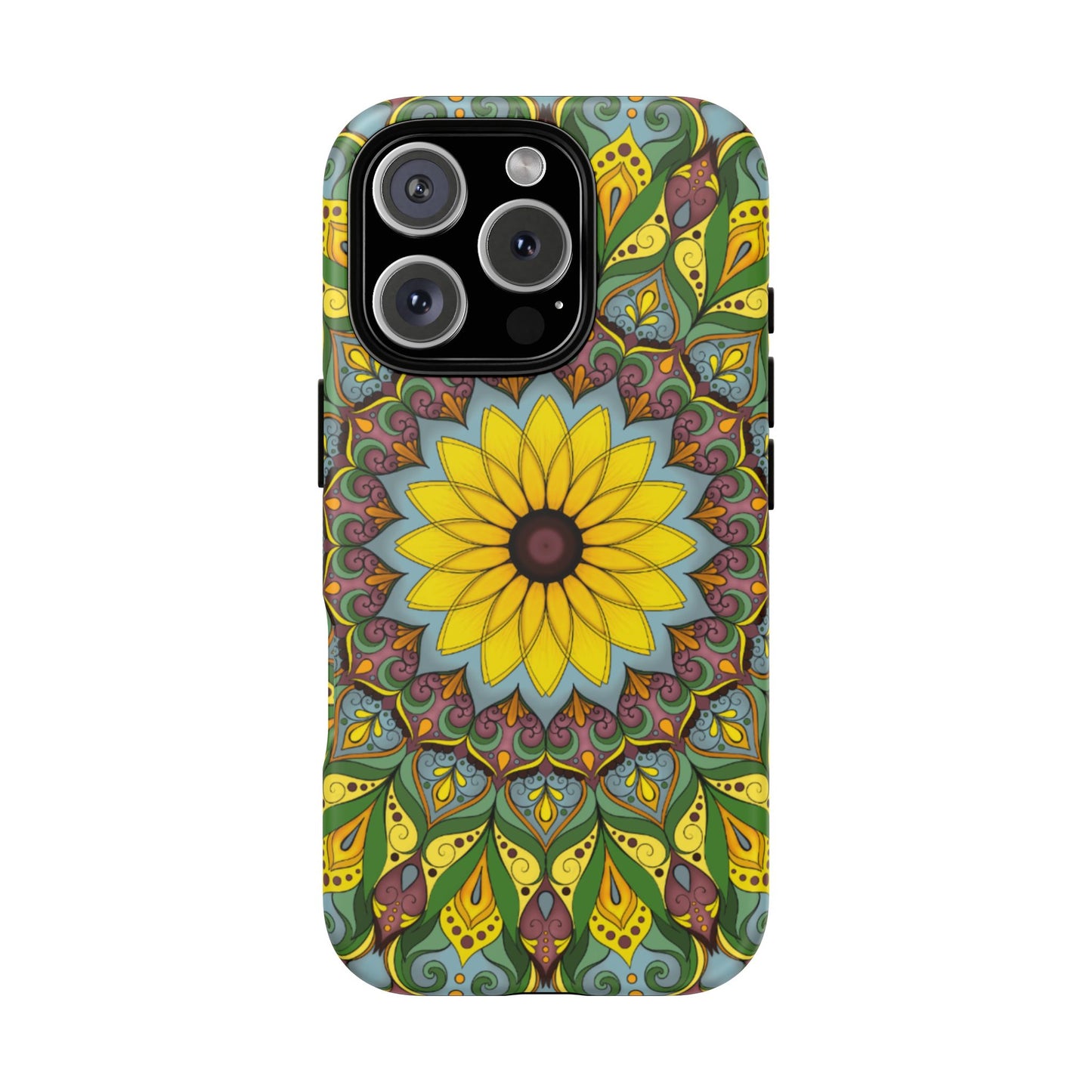 "Black Eyed Susan" Mandala Phone Case — Floral Boho Tough Case