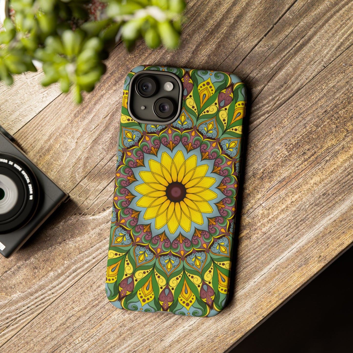"Black Eyed Susan" Mandala Phone Case — Floral Boho Tough Case