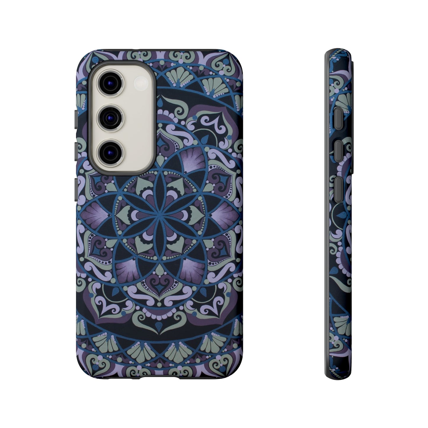 "Wisteria Bloom" Mandala Floral Tough Phone Case — Purple Blue Boho Protective Cover