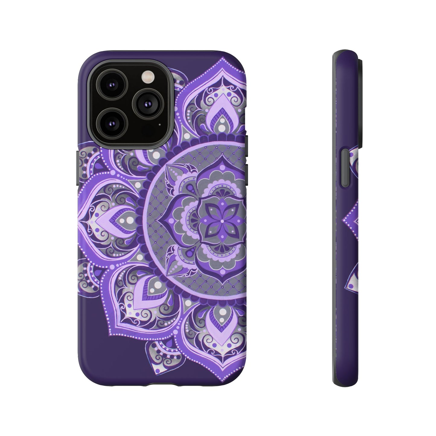 Purple Mandala Tough Phone Case — Protective Floral Boho Phone Cover