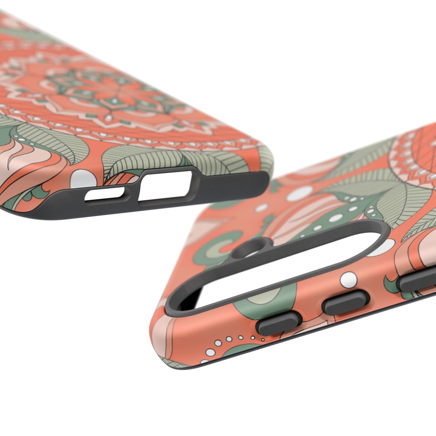 "Persimmon" Mandala Floral Phone Case — Boho Coral Green Protective Cover