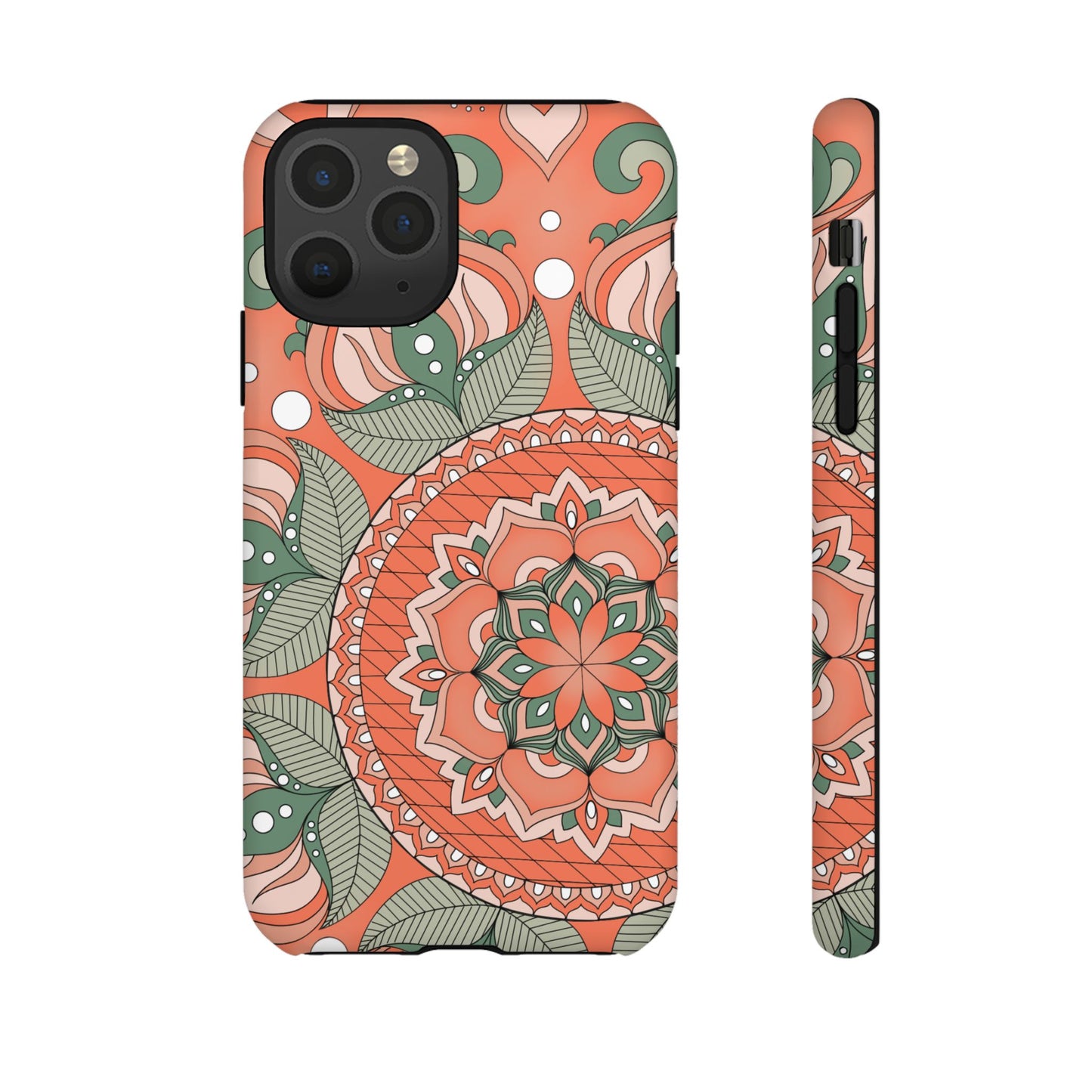 "Persimmon" Mandala Floral Phone Case — Boho Coral Green Protective Cover
