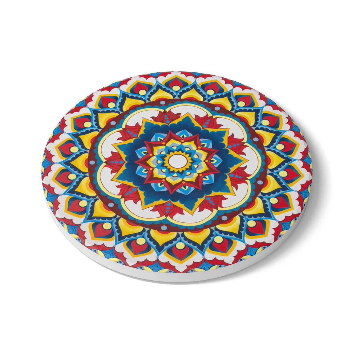 Mandala Ceramic Coaster — Colorful Boho Drink Coaster with Cork Back