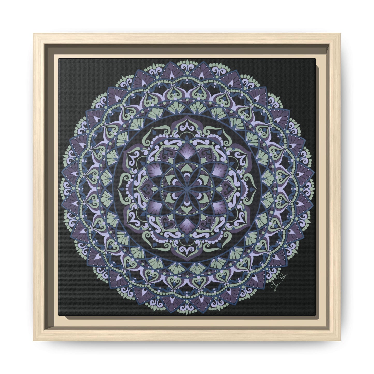 Framed "Wisteria Bloom" Mandala Wall Art — Purple Floral Geometric Canvas