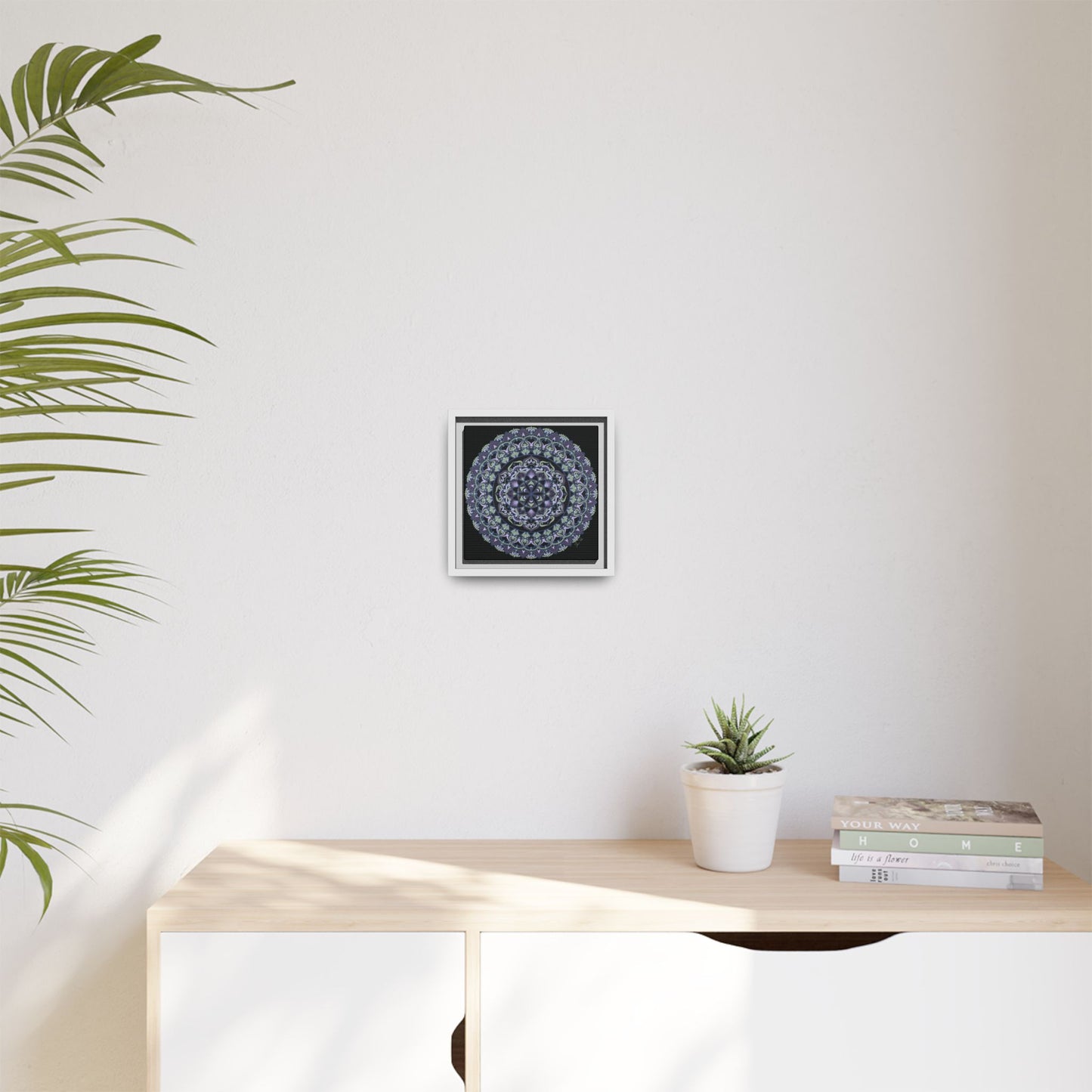 Framed "Wisteria Bloom" Mandala Wall Art — Purple Floral Geometric Canvas