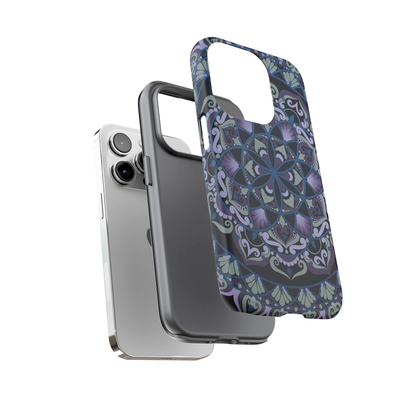 "Wisteria Bloom" Mandala Floral Tough Phone Case — Purple Blue Boho Protective Cover