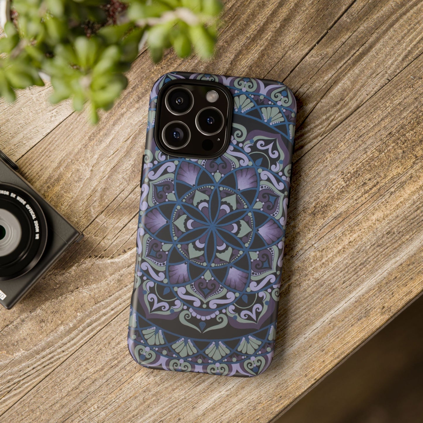 "Wisteria Bloom" Mandala Floral Tough Phone Case — Purple Blue Boho Protective Cover