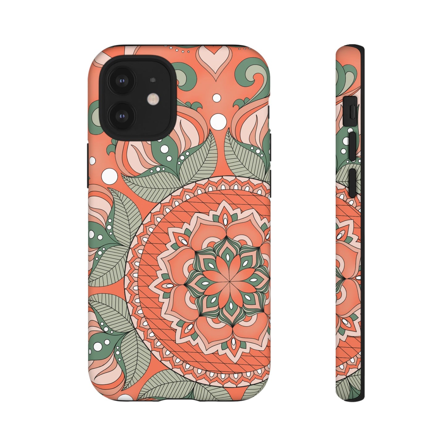 "Persimmon" Mandala Floral Phone Case — Boho Coral Green Protective Cover