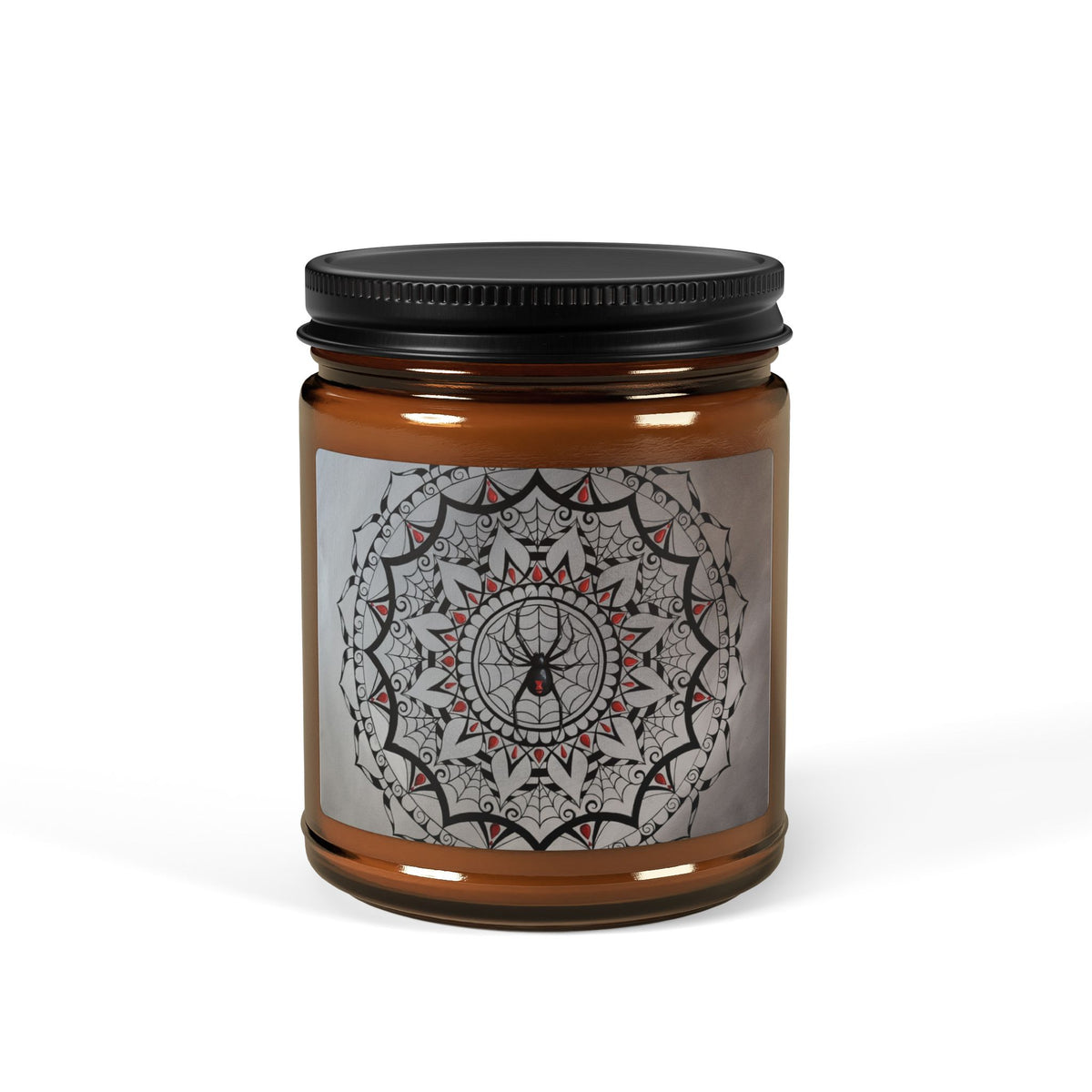 Spooky Spider Mandala Soy Candle in Amber Jar