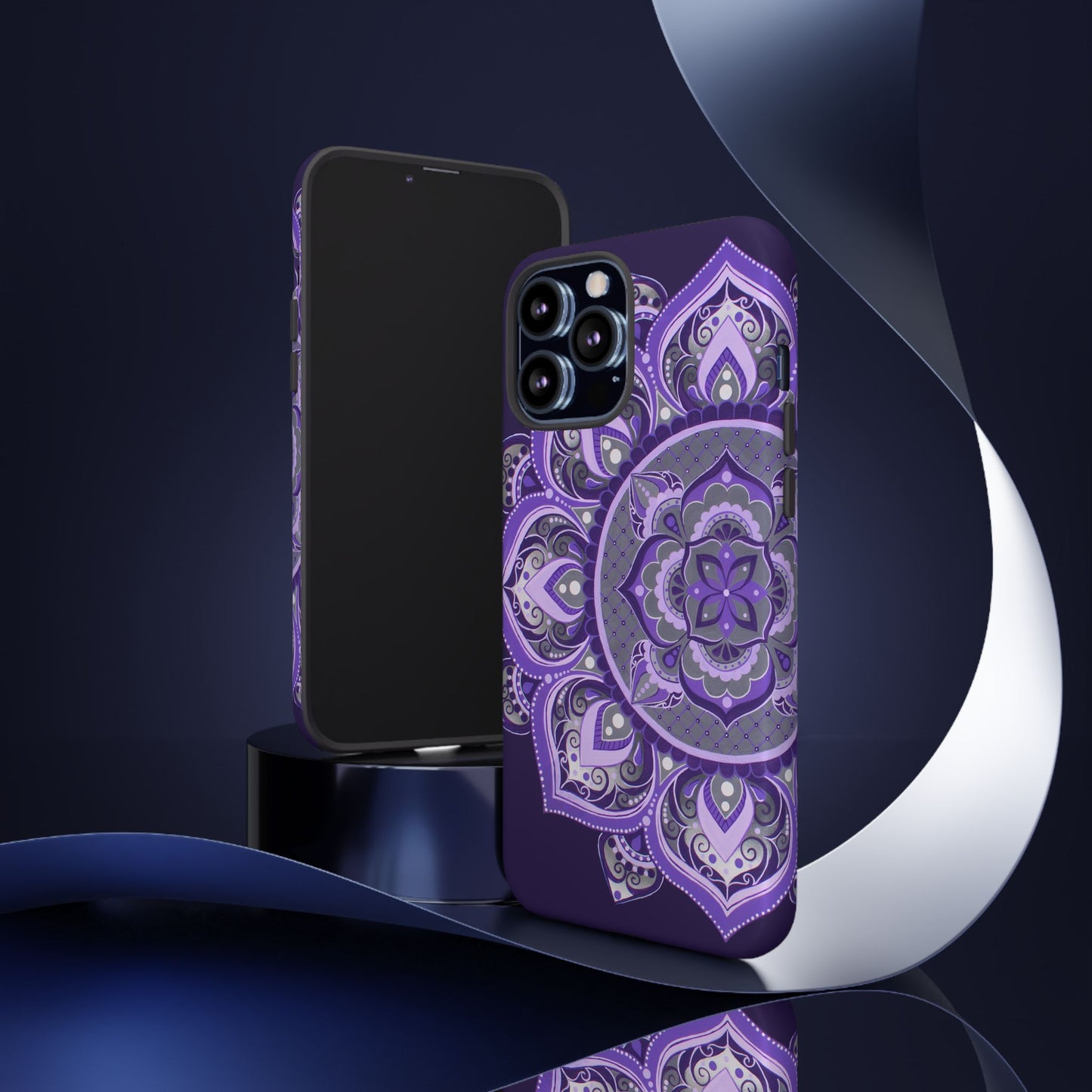 Purple Mandala Tough Phone Case — Protective Floral Boho Phone Cover