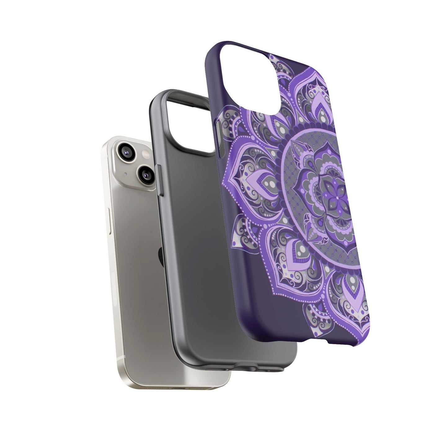 Purple Mandala Tough Phone Case — Protective Floral Boho Phone Cover