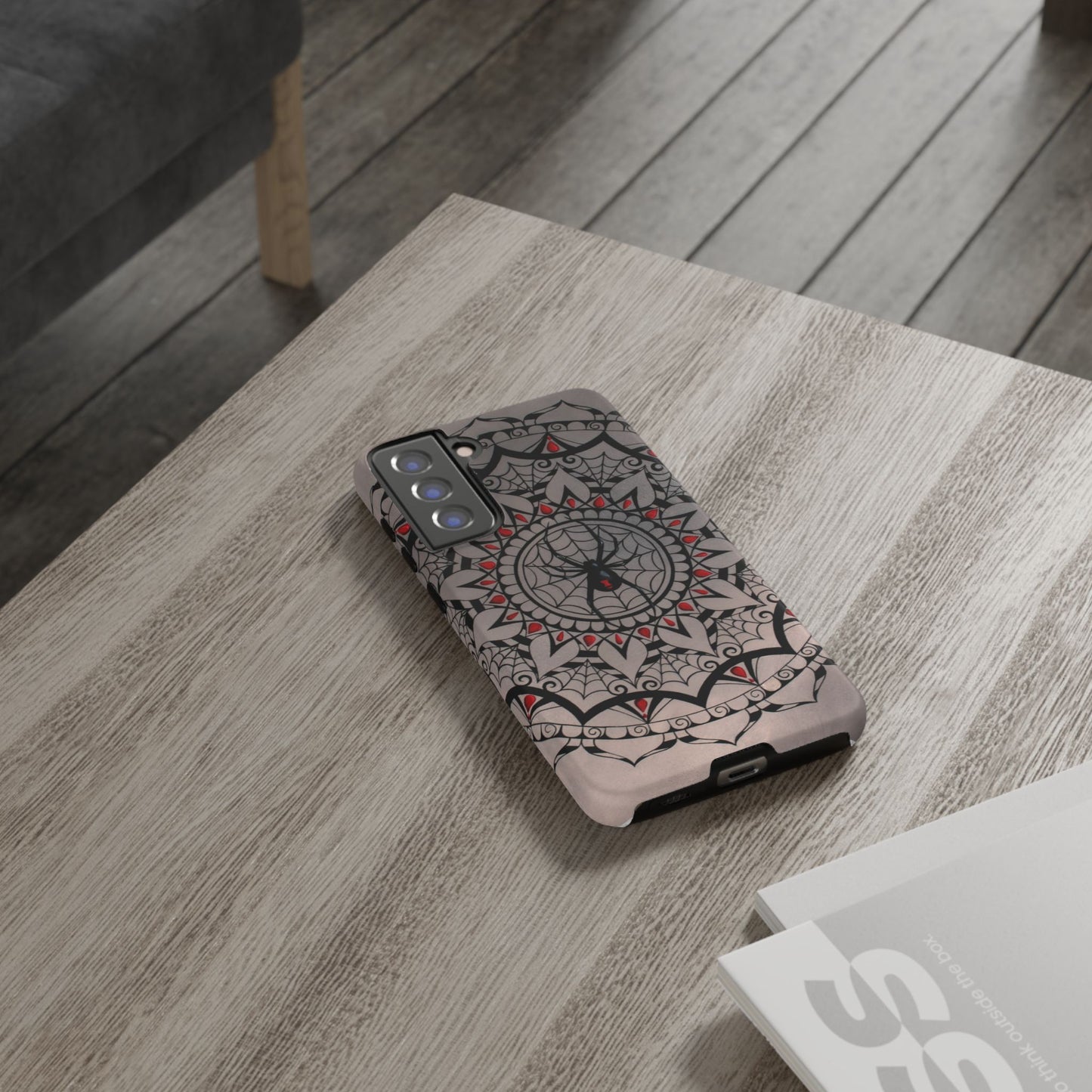 Mandala Spider Tough Phone Case - Gothic Red & Black Protective Cover
