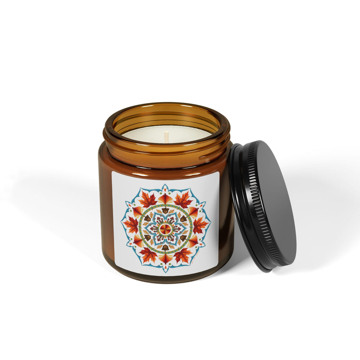 Autumn Mandala Soy Candle in Amber Jar
