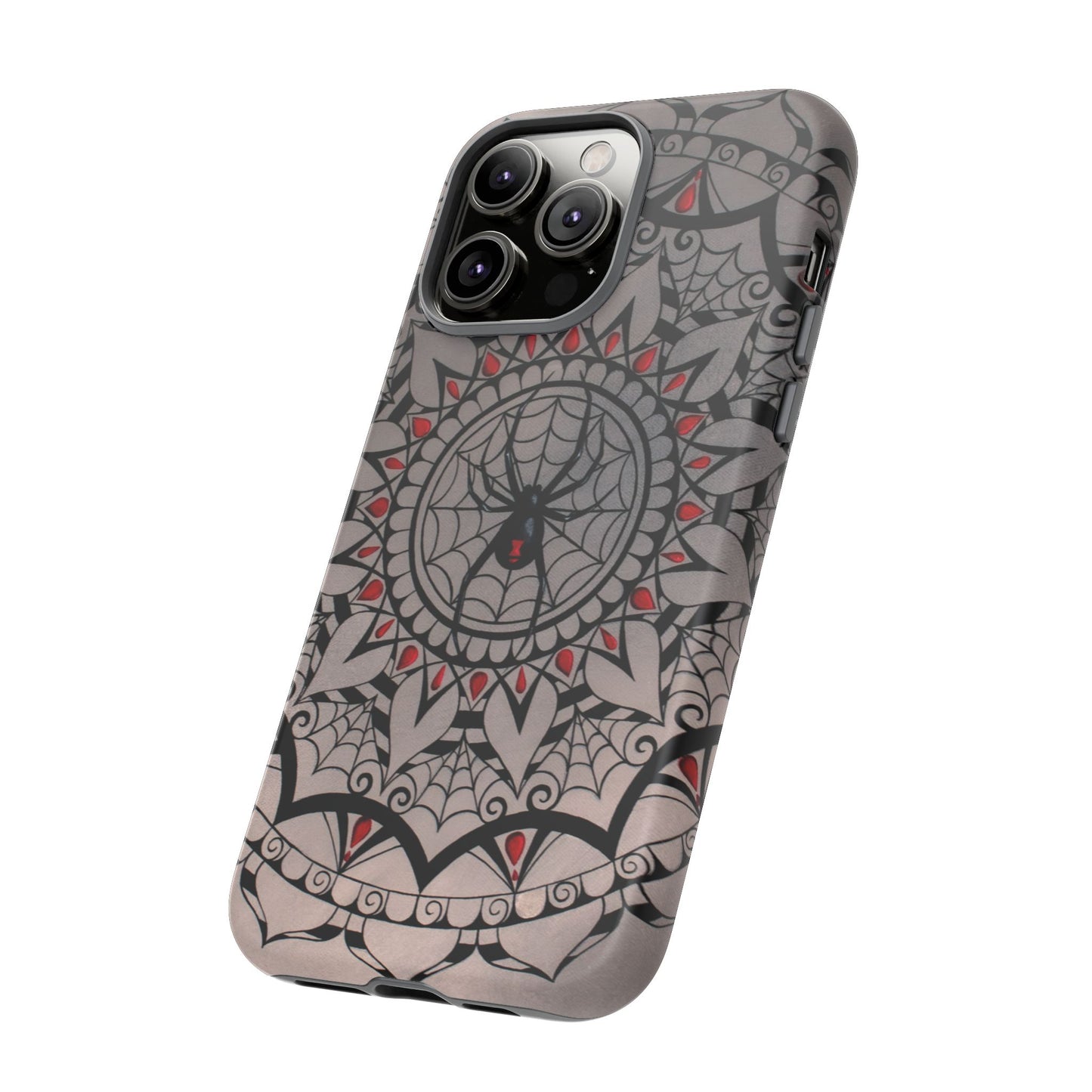 Mandala Spider Tough Phone Case - Gothic Red & Black Protective Cover
