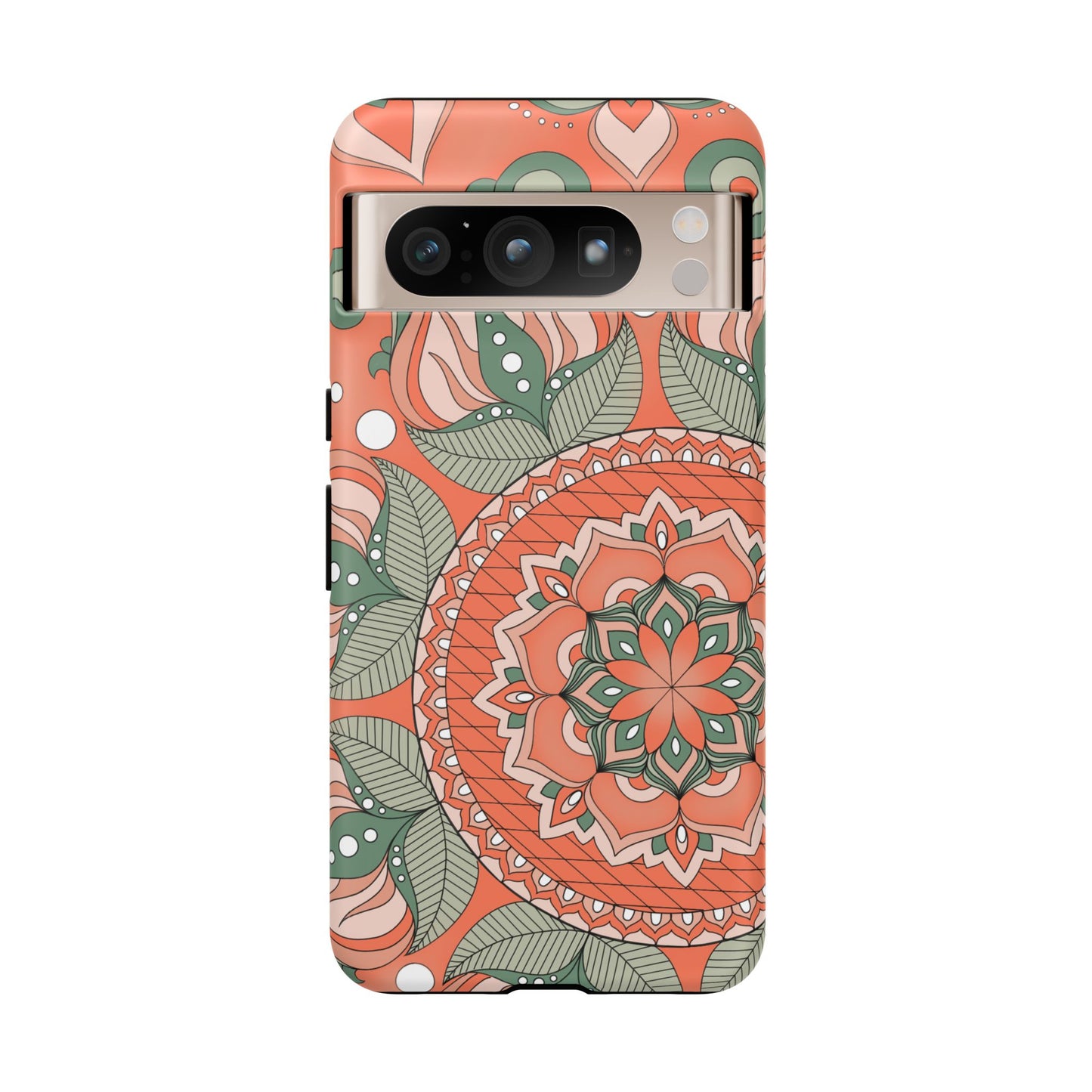 "Persimmon" Mandala Floral Phone Case — Boho Coral Green Protective Cover