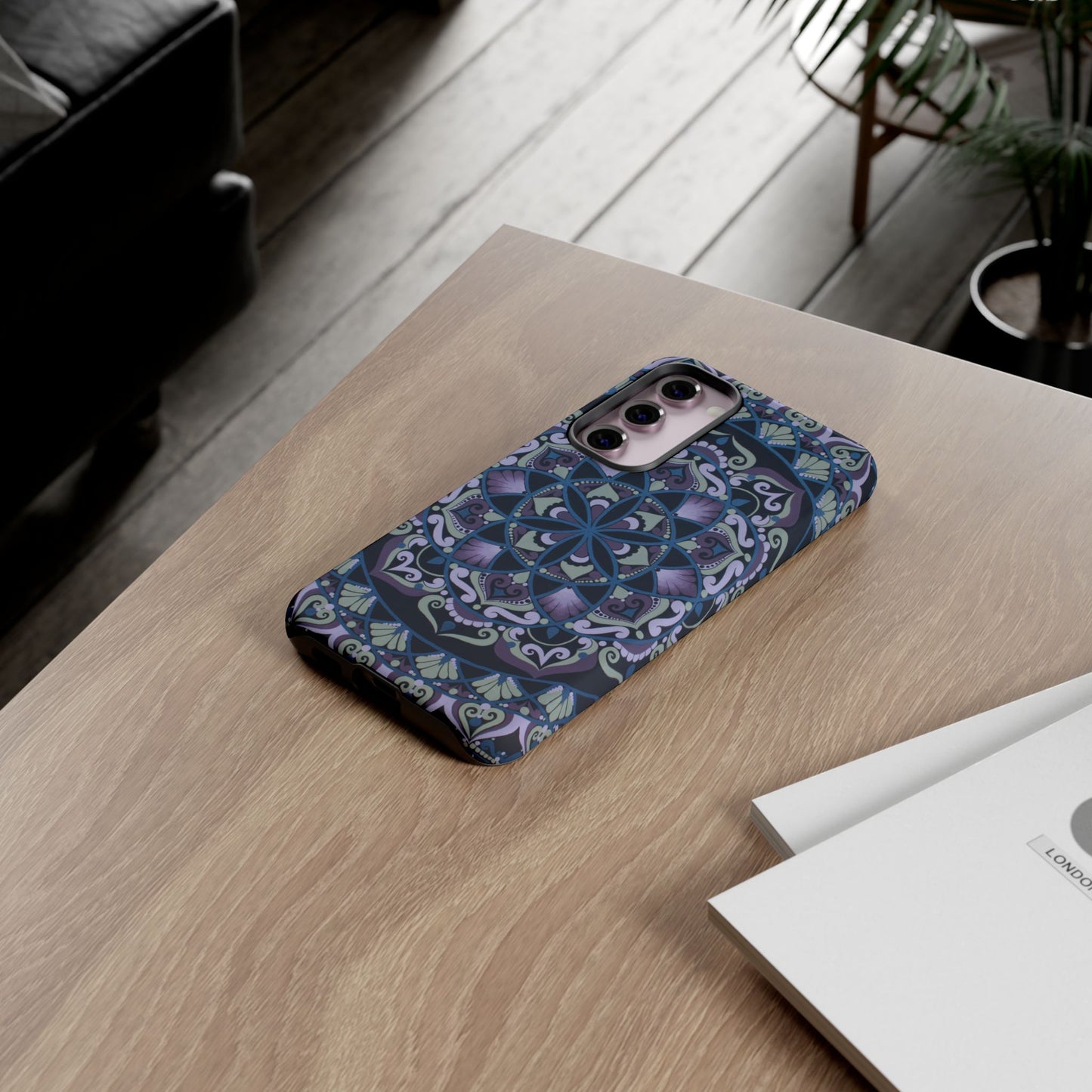 "Wisteria Bloom" Mandala Floral Tough Phone Case — Purple Blue Boho Protective Cover