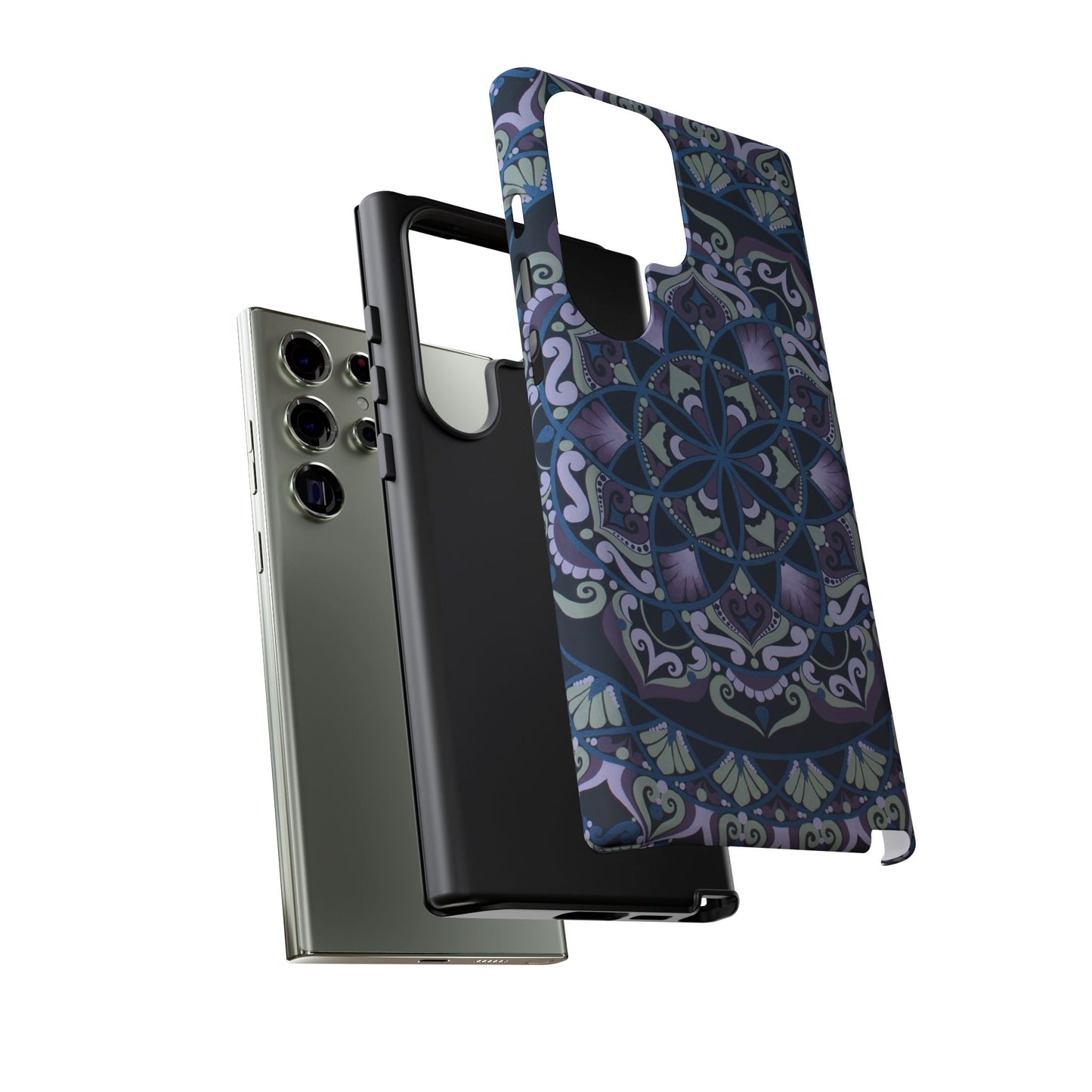 "Wisteria Bloom" Mandala Floral Tough Phone Case — Purple Blue Boho Protective Cover