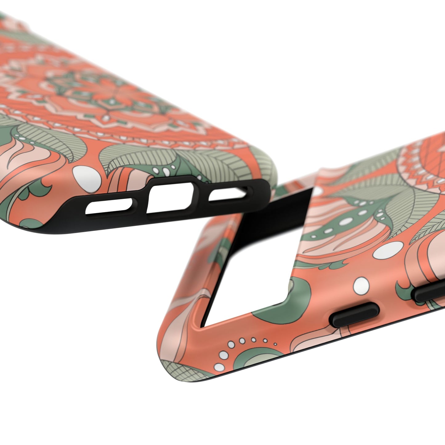 "Persimmon" Mandala Floral Phone Case — Boho Coral Green Protective Cover