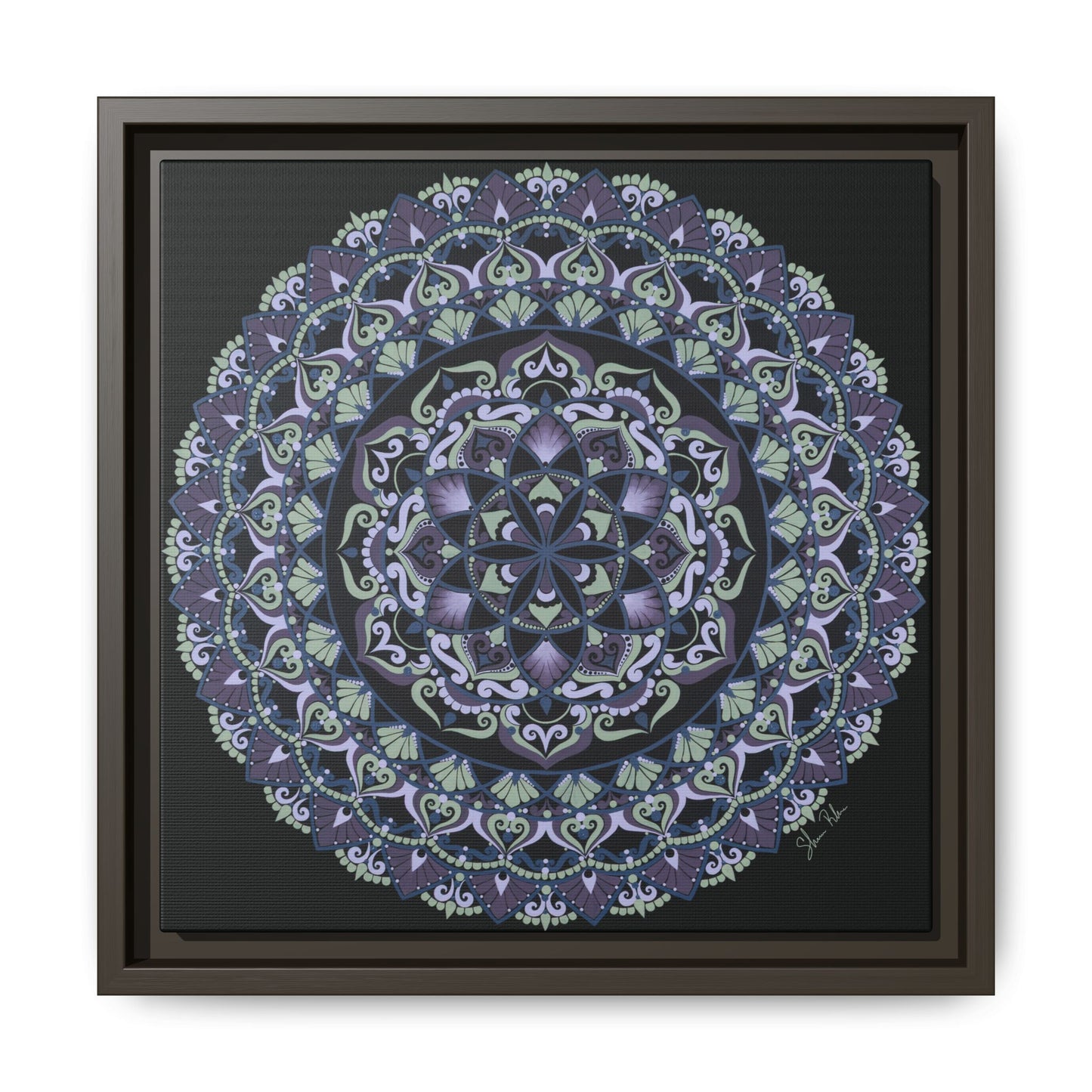 Framed "Wisteria Bloom" Mandala Wall Art — Purple Floral Geometric Canvas