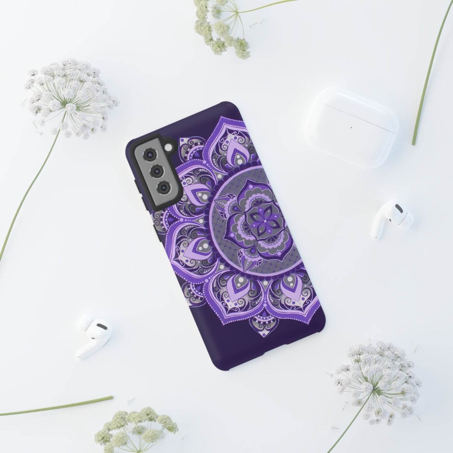 Purple Mandala Tough Phone Case — Protective Floral Boho Phone Cover