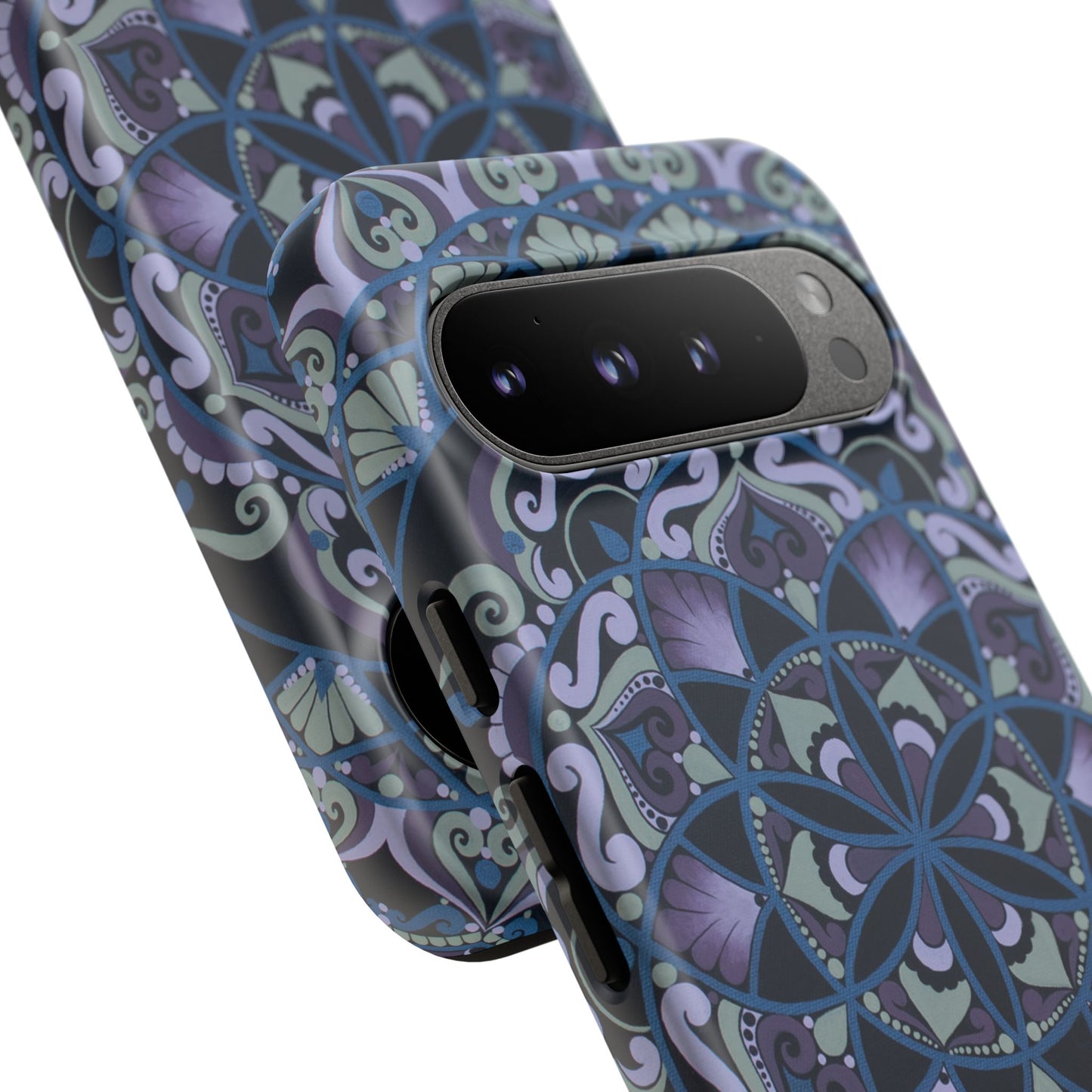 "Wisteria Bloom" Mandala Floral Tough Phone Case — Purple Blue Boho Protective Cover