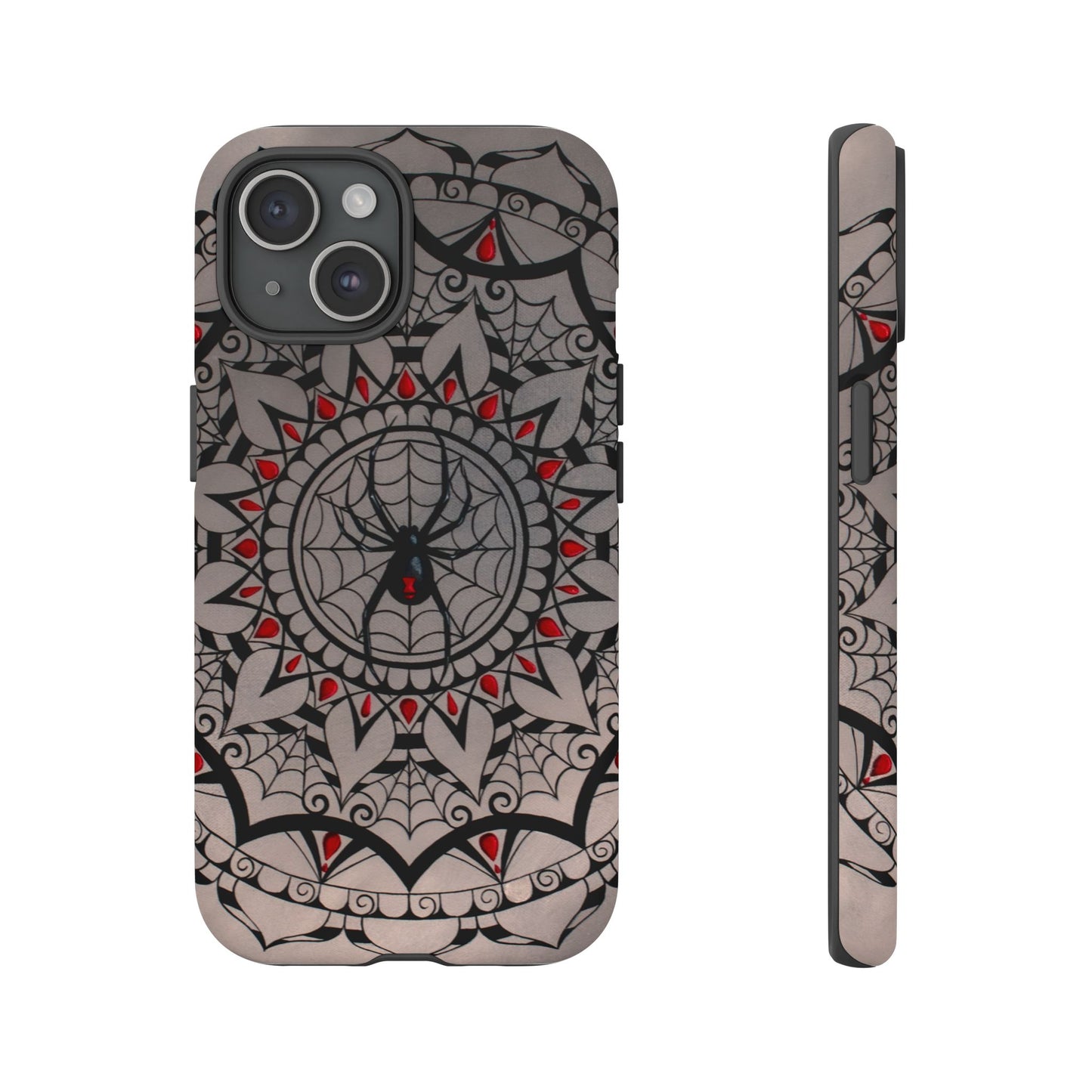 Mandala Spider Tough Phone Case - Gothic Red & Black Protective Cover