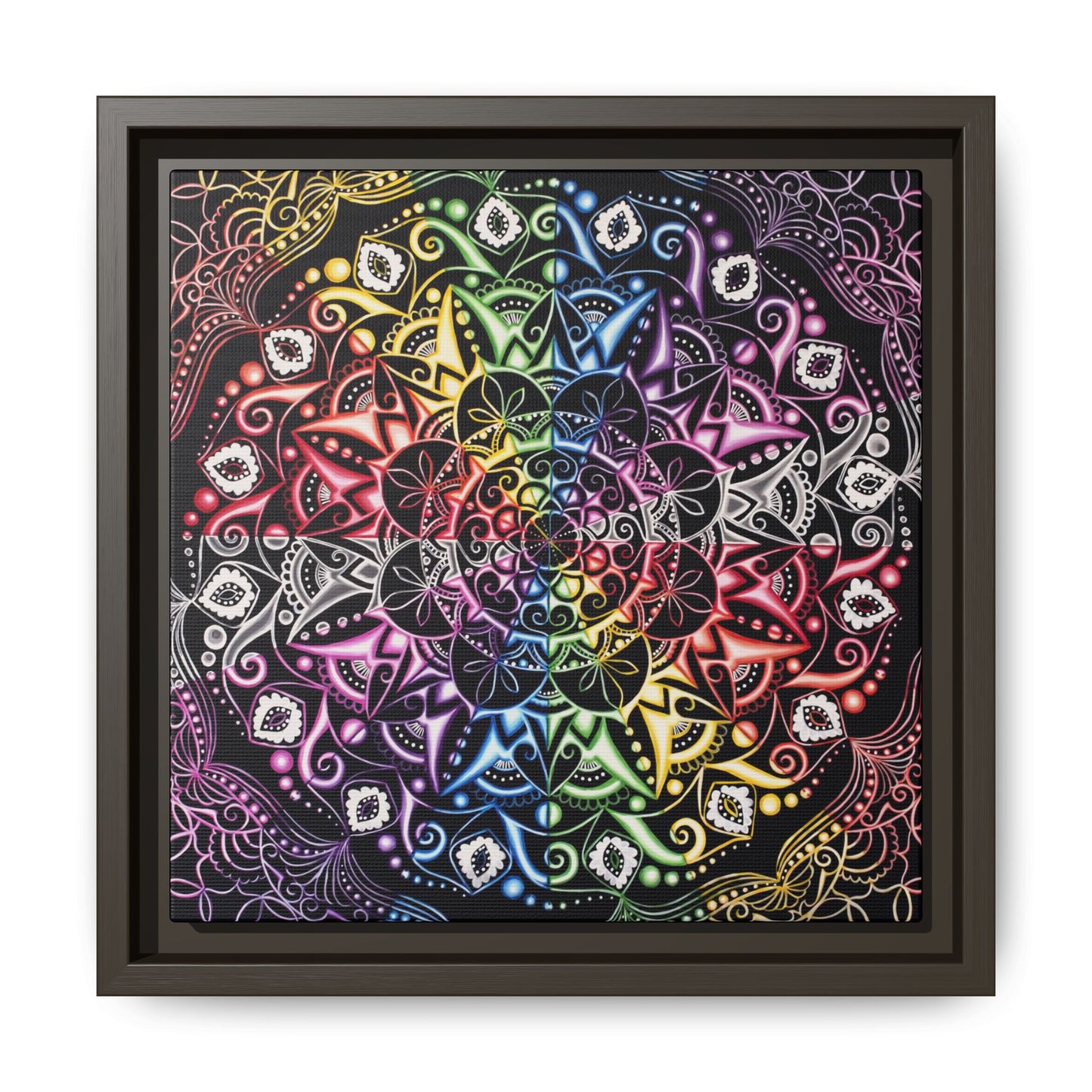 Rainbow Mandala Framed Canvas Art — Psychedelic Boho Wall Decor