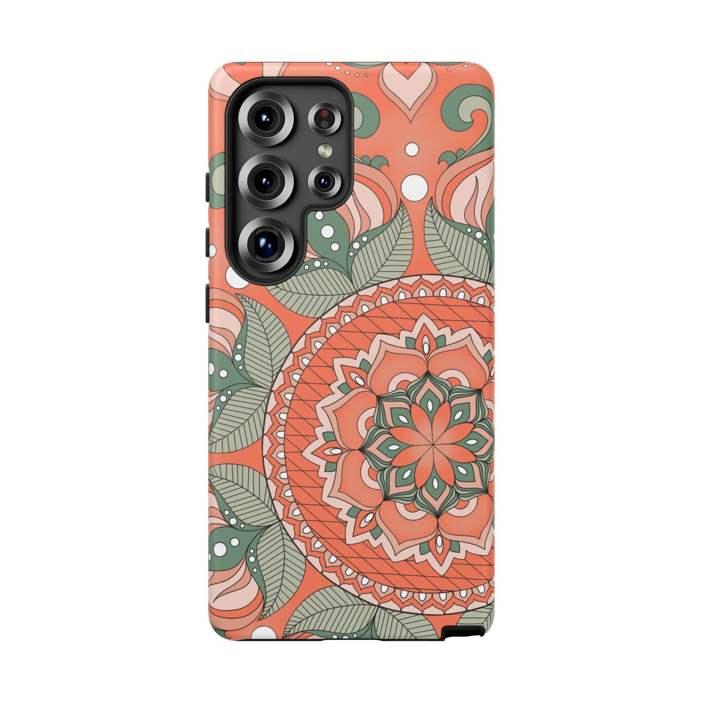 "Persimmon" Mandala Floral Phone Case — Boho Coral Green Protective Cover