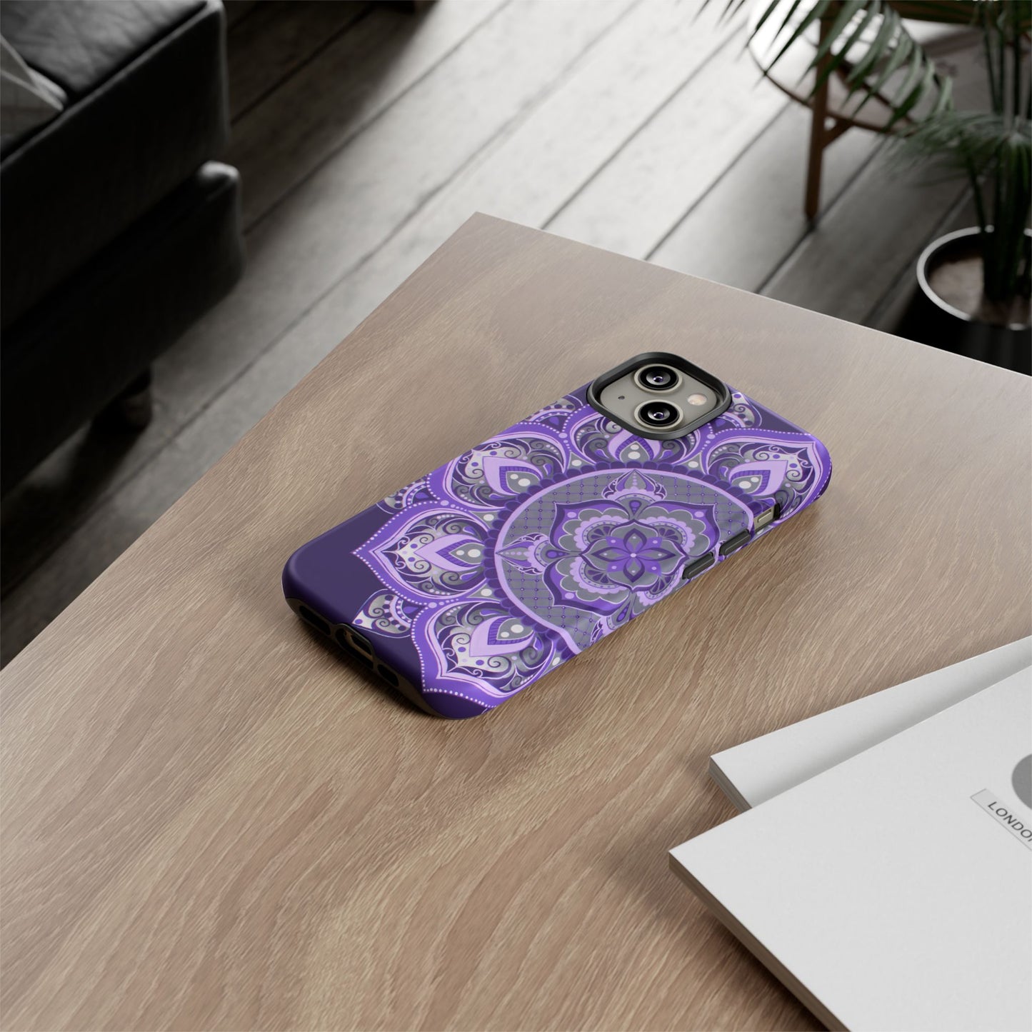 Purple Mandala Tough Phone Case — Protective Floral Boho Phone Cover