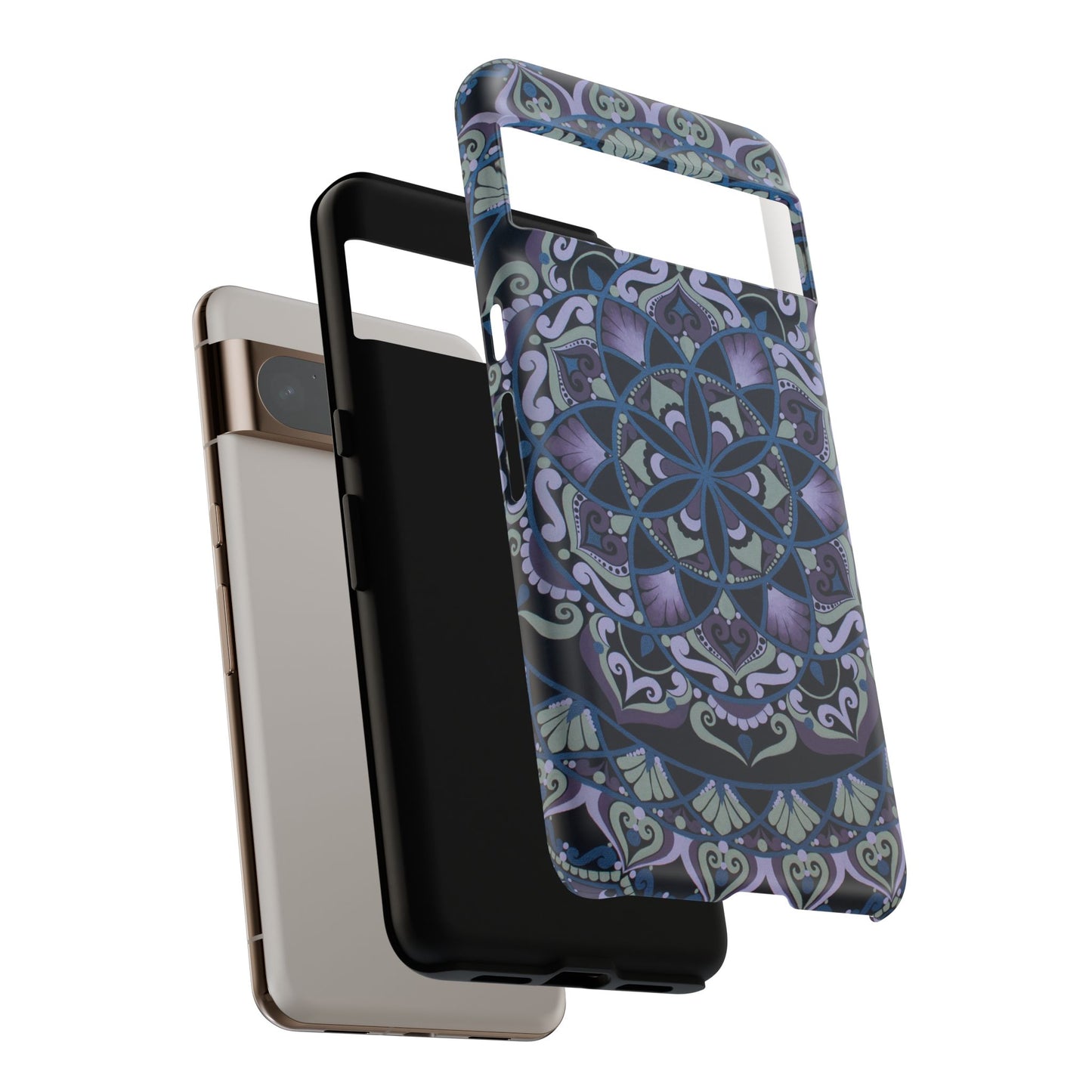 "Wisteria Bloom" Mandala Floral Tough Phone Case — Purple Blue Boho Protective Cover