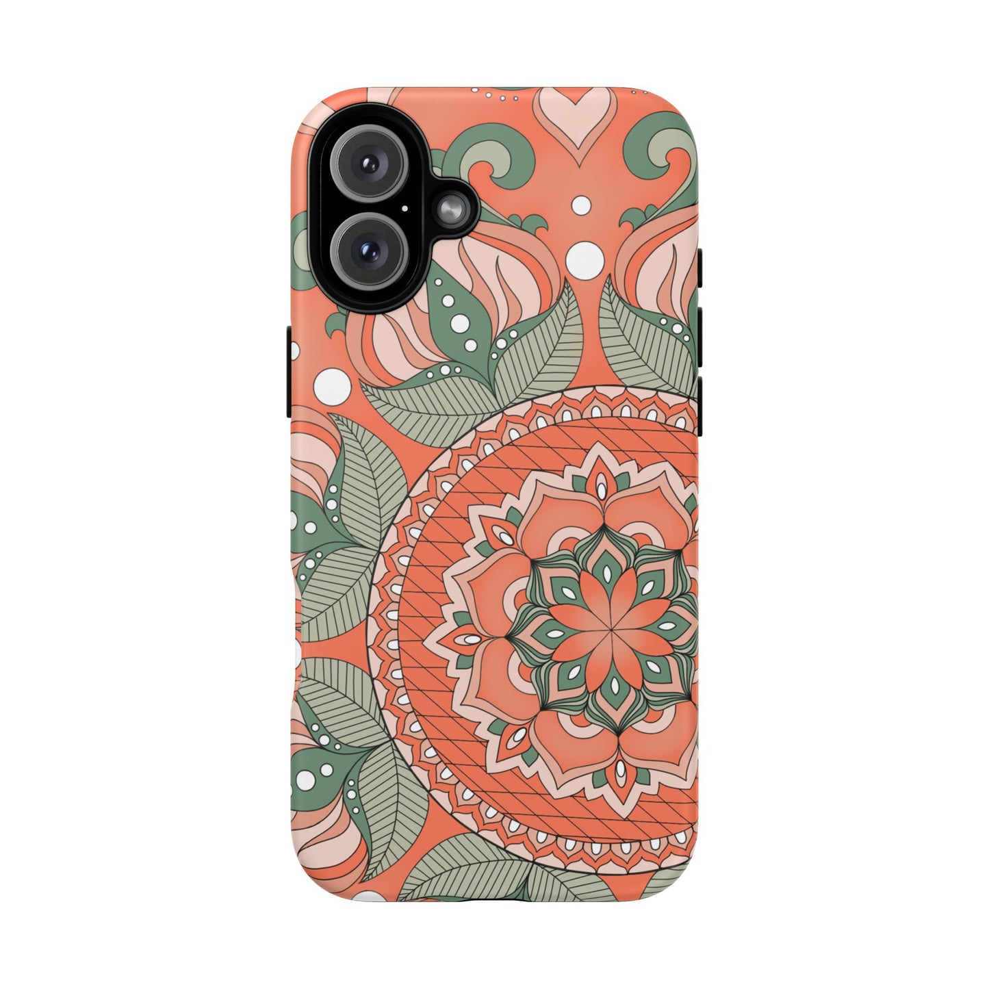"Persimmon" Mandala Floral Phone Case — Boho Coral Green Protective Cover