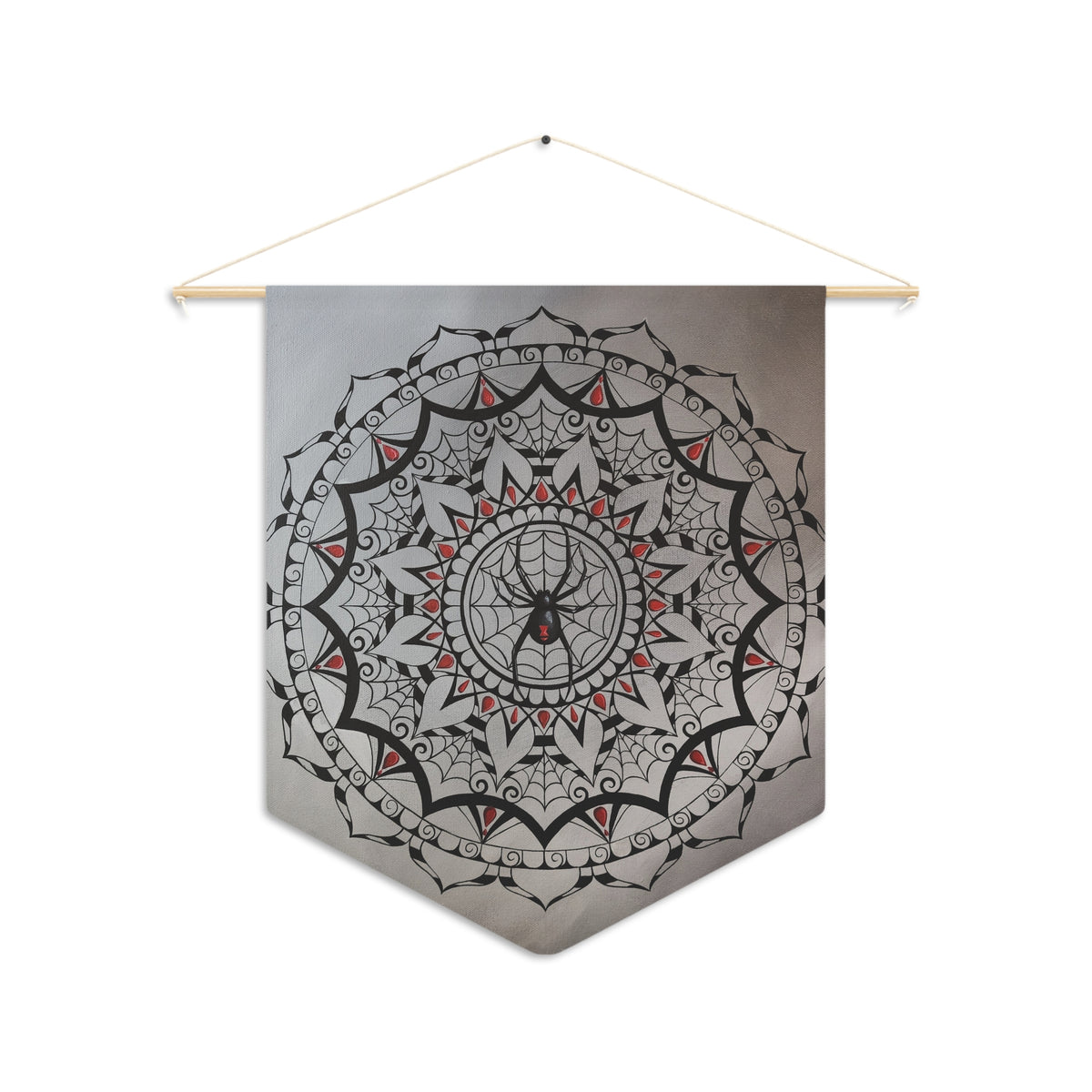 Mandala Spider Wall Pennant — Black & Red