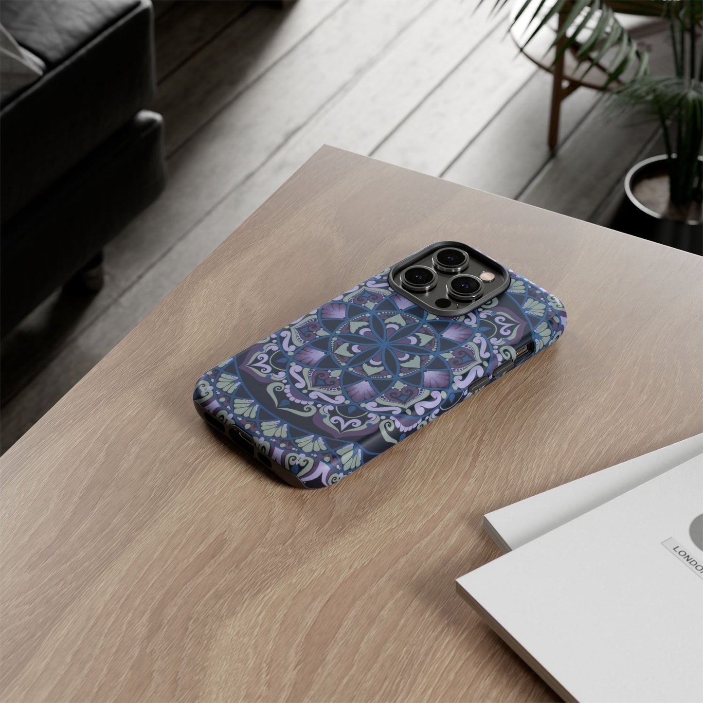 "Wisteria Bloom" Mandala Floral Tough Phone Case — Purple Blue Boho Protective Cover