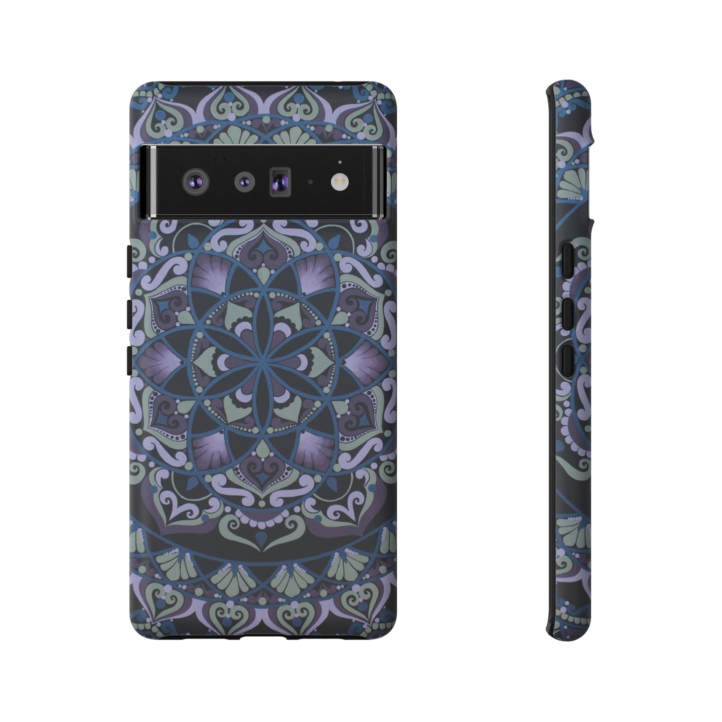 "Wisteria Bloom" Mandala Floral Tough Phone Case — Purple Blue Boho Protective Cover