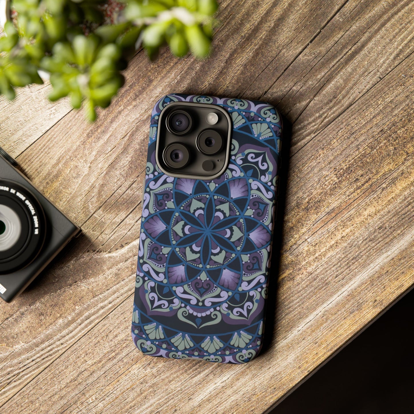 "Wisteria Bloom" Mandala Floral Tough Phone Case — Purple Blue Boho Protective Cover